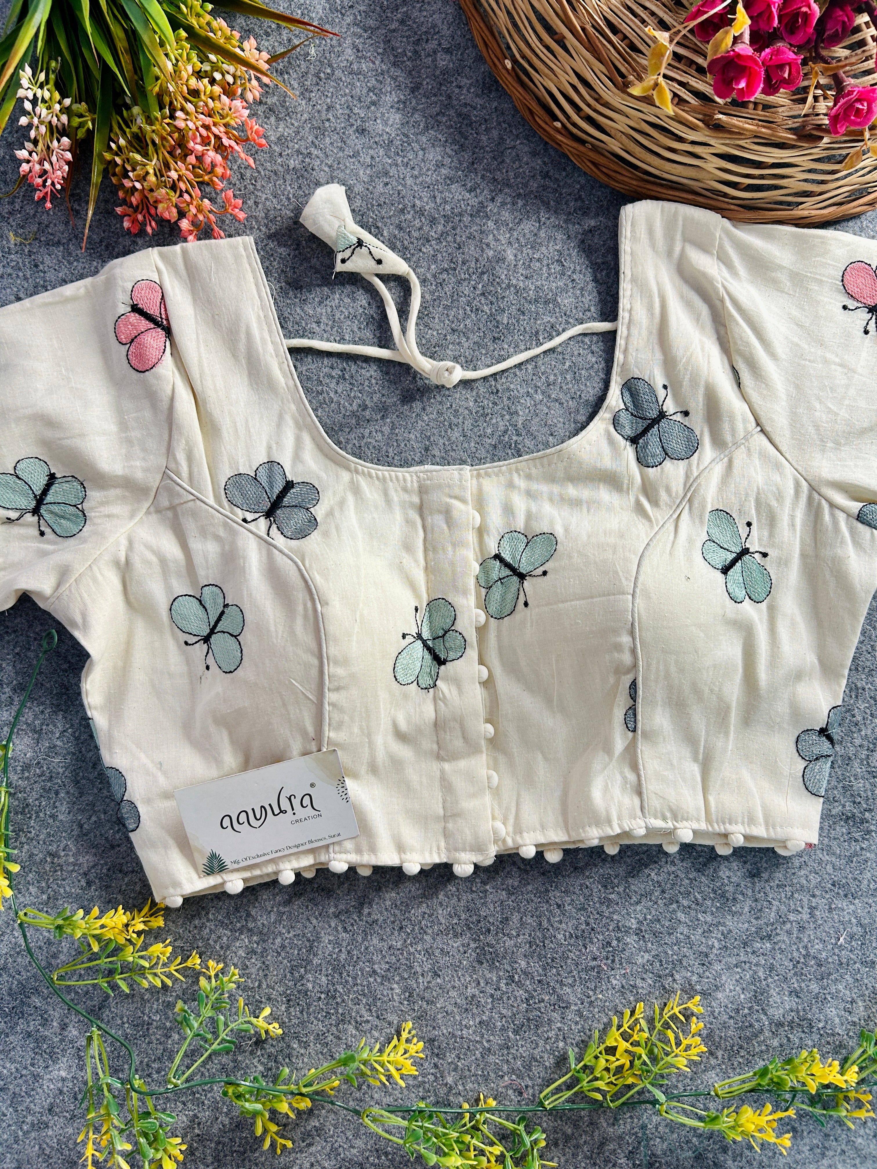 Butterfly Khadi Embroidery Blouse