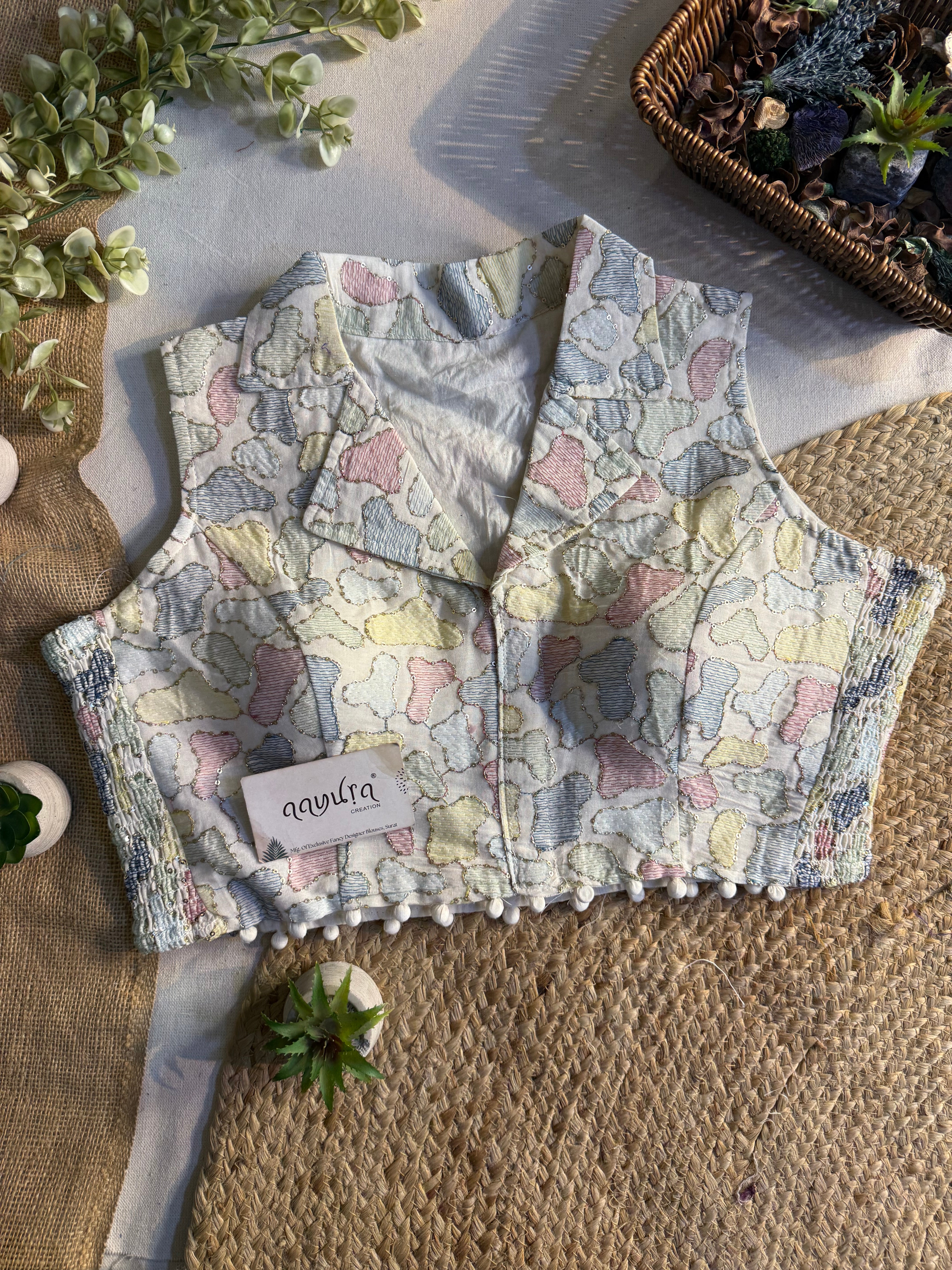 Classic Off-White Stretchable Embroidery Blouse
