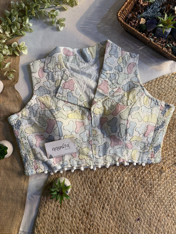 Classic Off-White Stretchable Embroidery Blouse