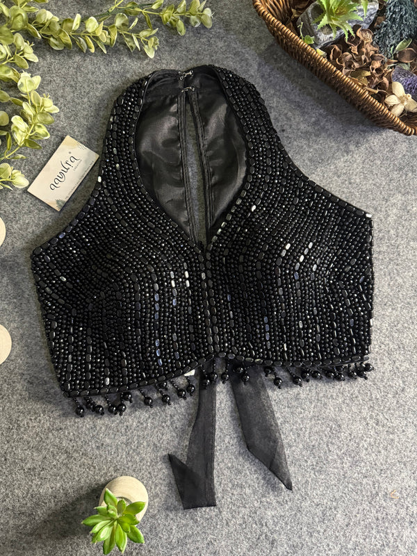 Heavy Pearl Handworked Back-Tie Designer Blouse