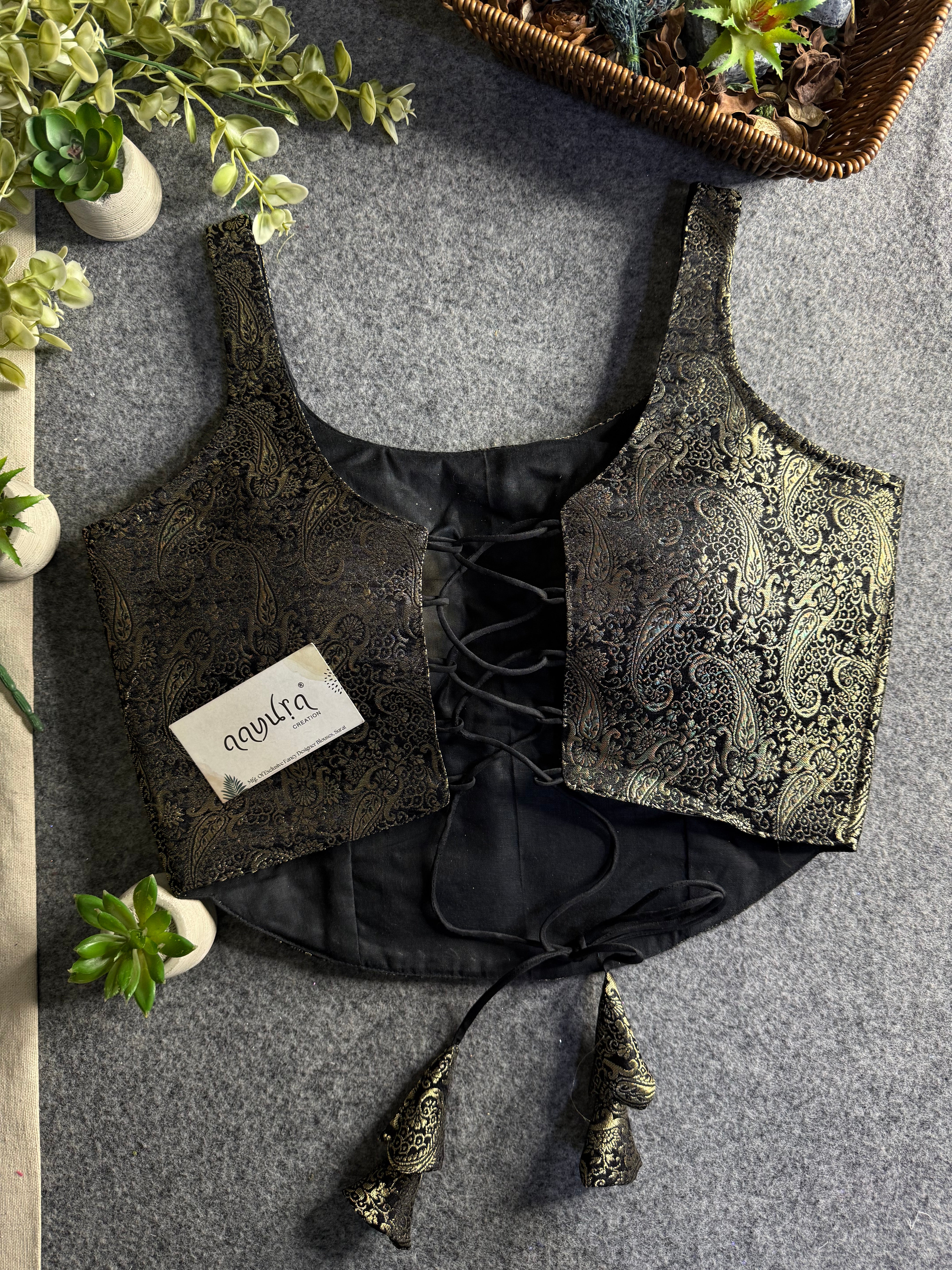 Elite Broach Backless Banarasi Blouse