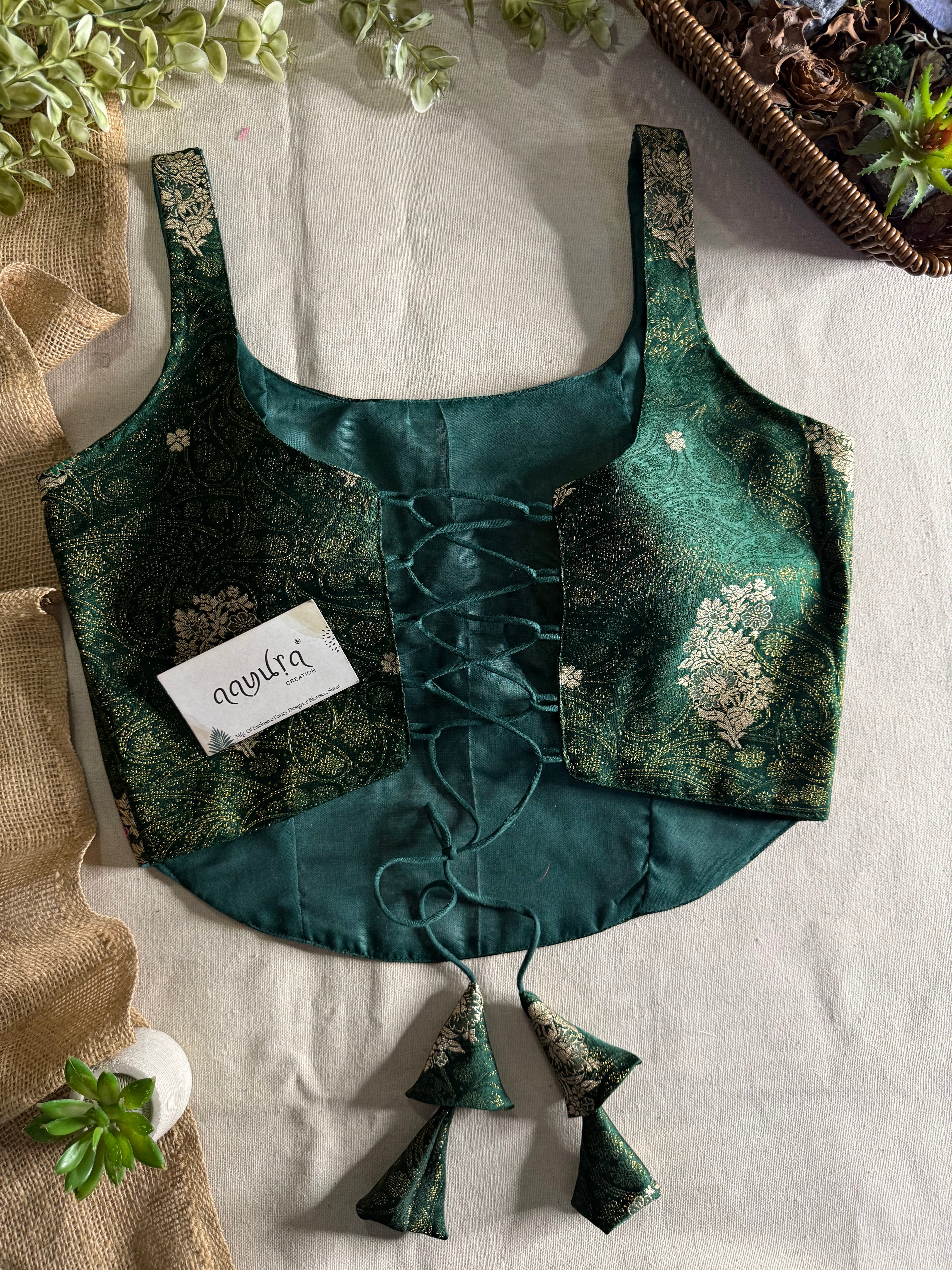 Elite Broach Backless Banarasi Blouse