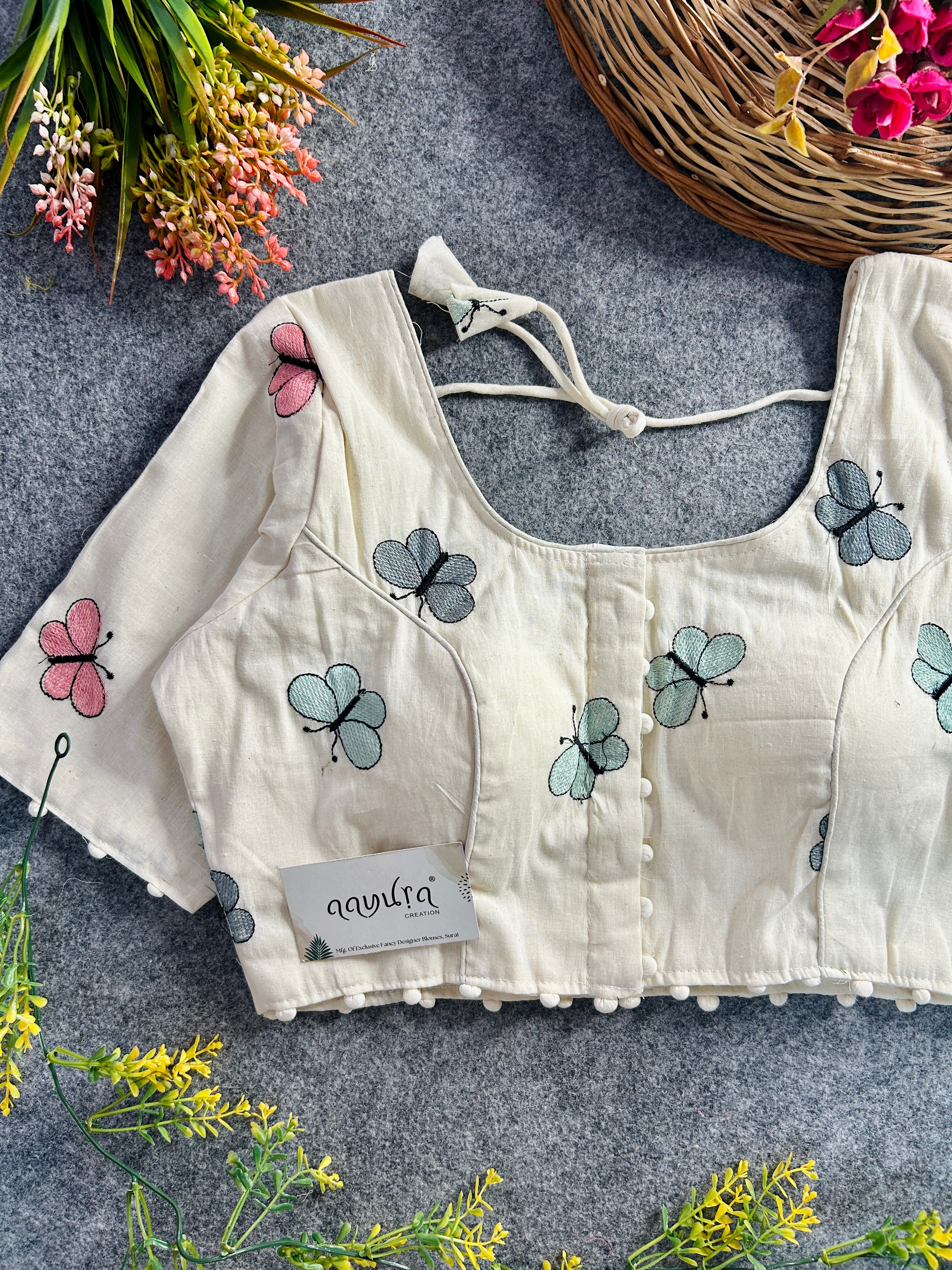 Butterfly Khadi Embroidery Blouse