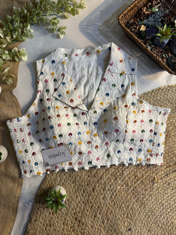 Classic Off-White Stretchable Embroidery Blouse