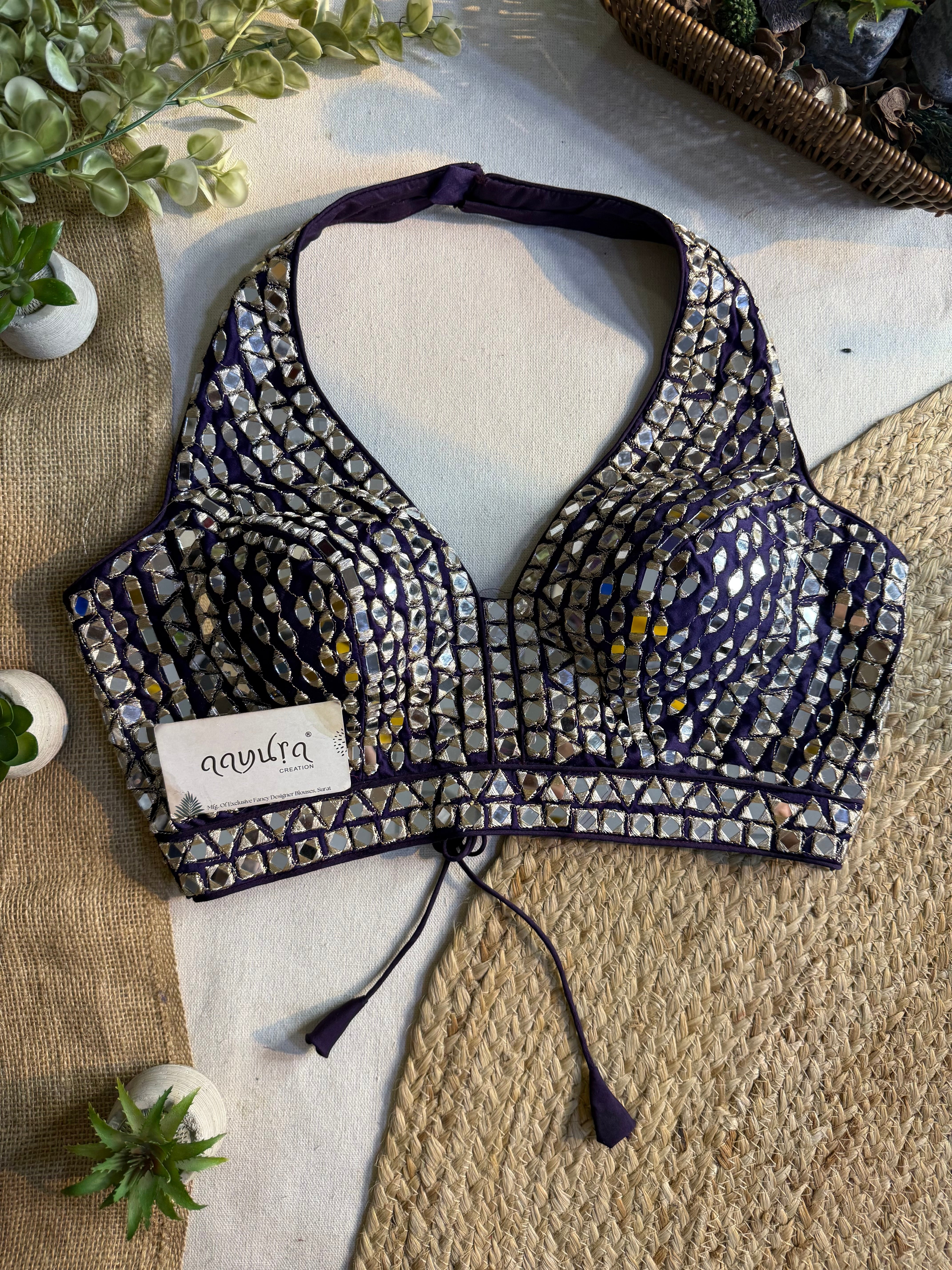 Asteria Halter Neck Mirror Work Blouse