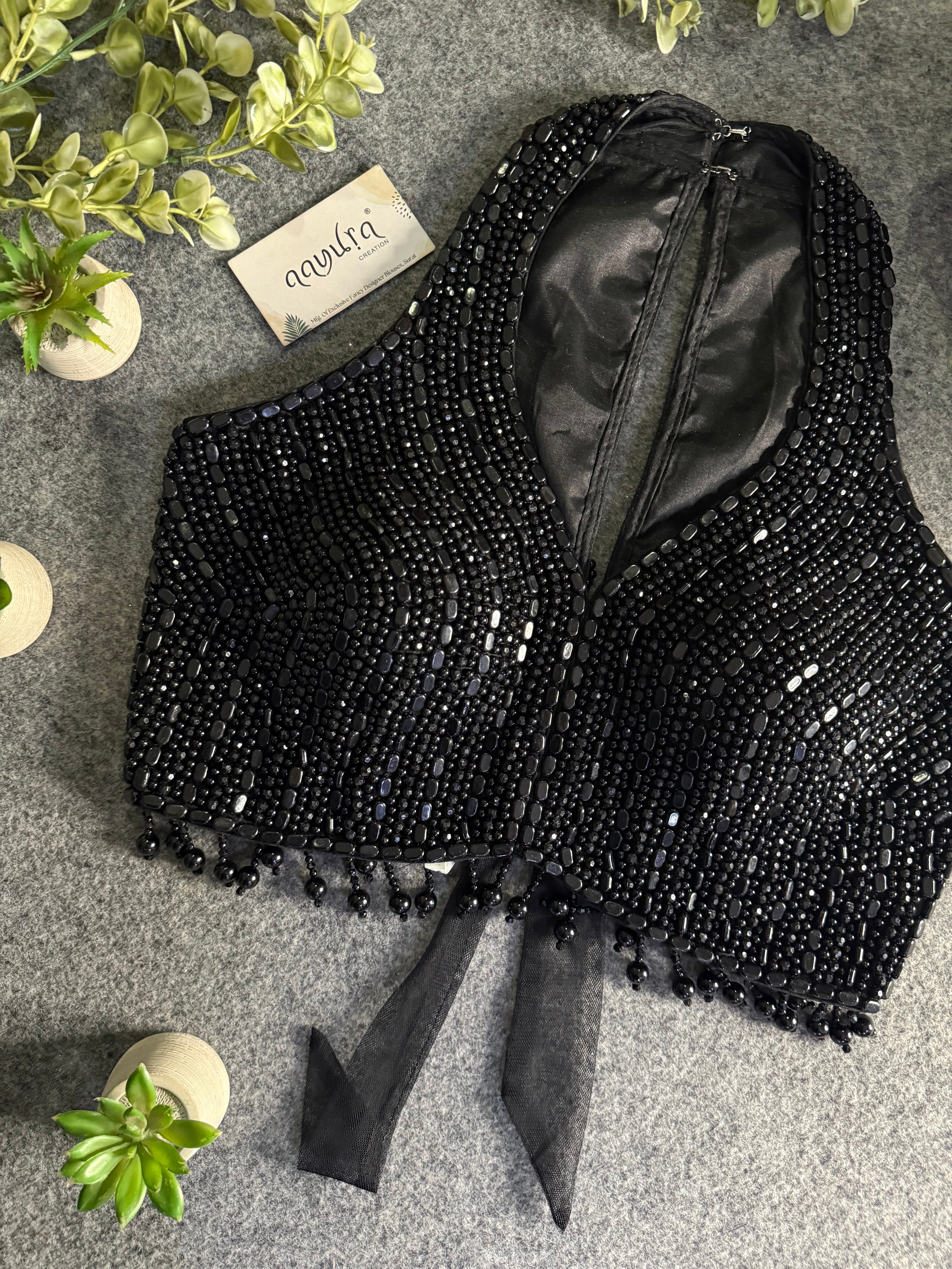 Heavy Pearl Handworked Back-Tie Designer Blouse