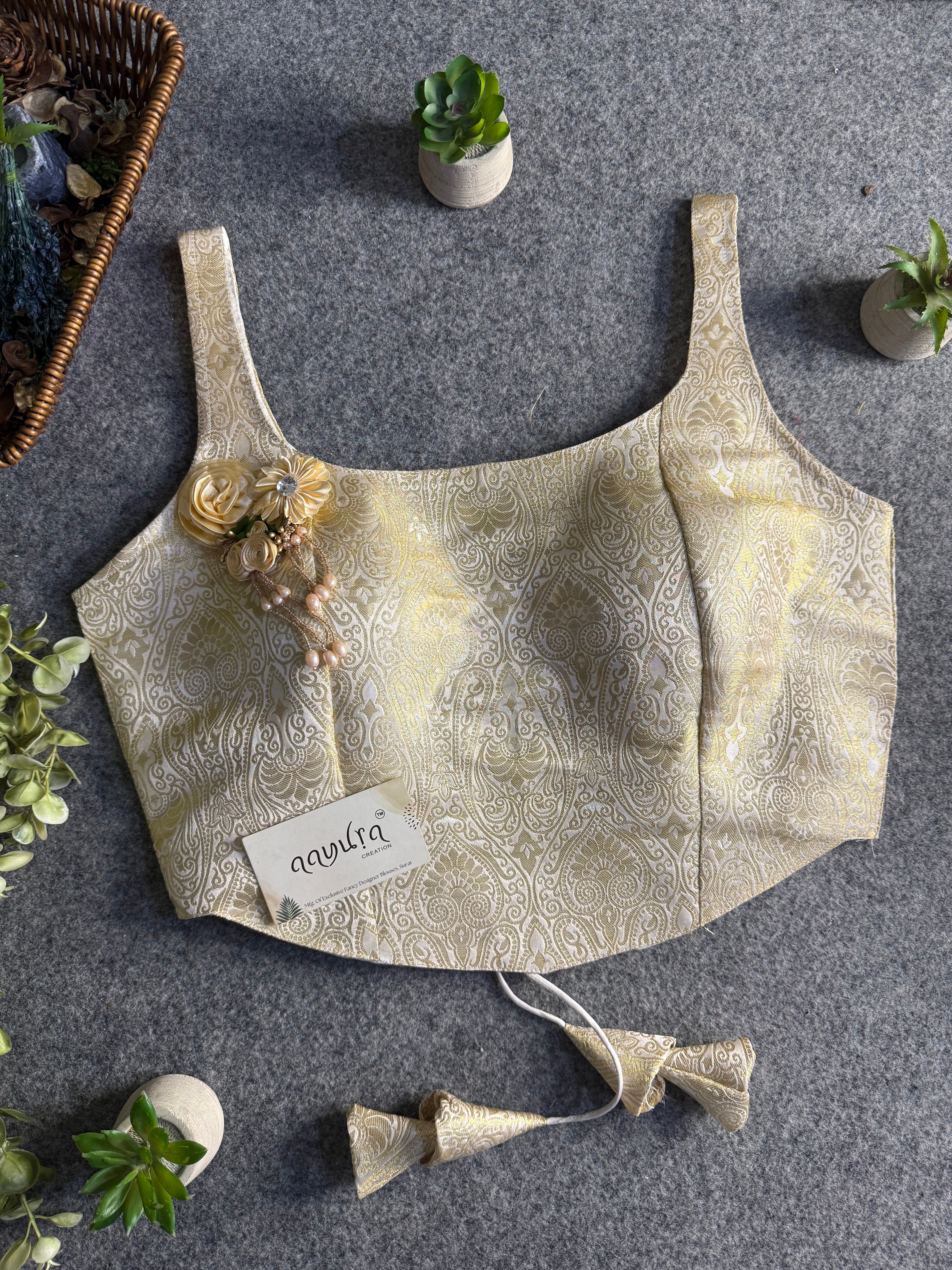 Elite Broach Backless Banarasi Blouse