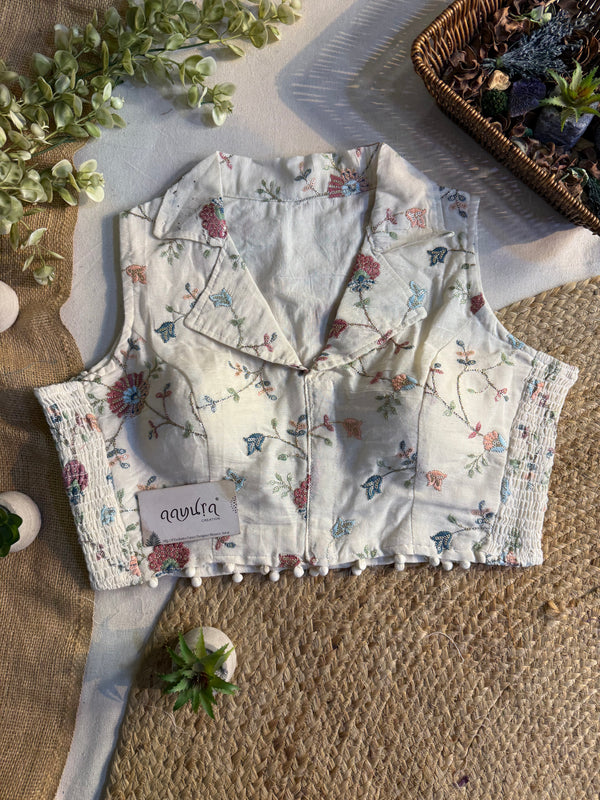 Classic Off-White Stretchable Embroidery Blouse