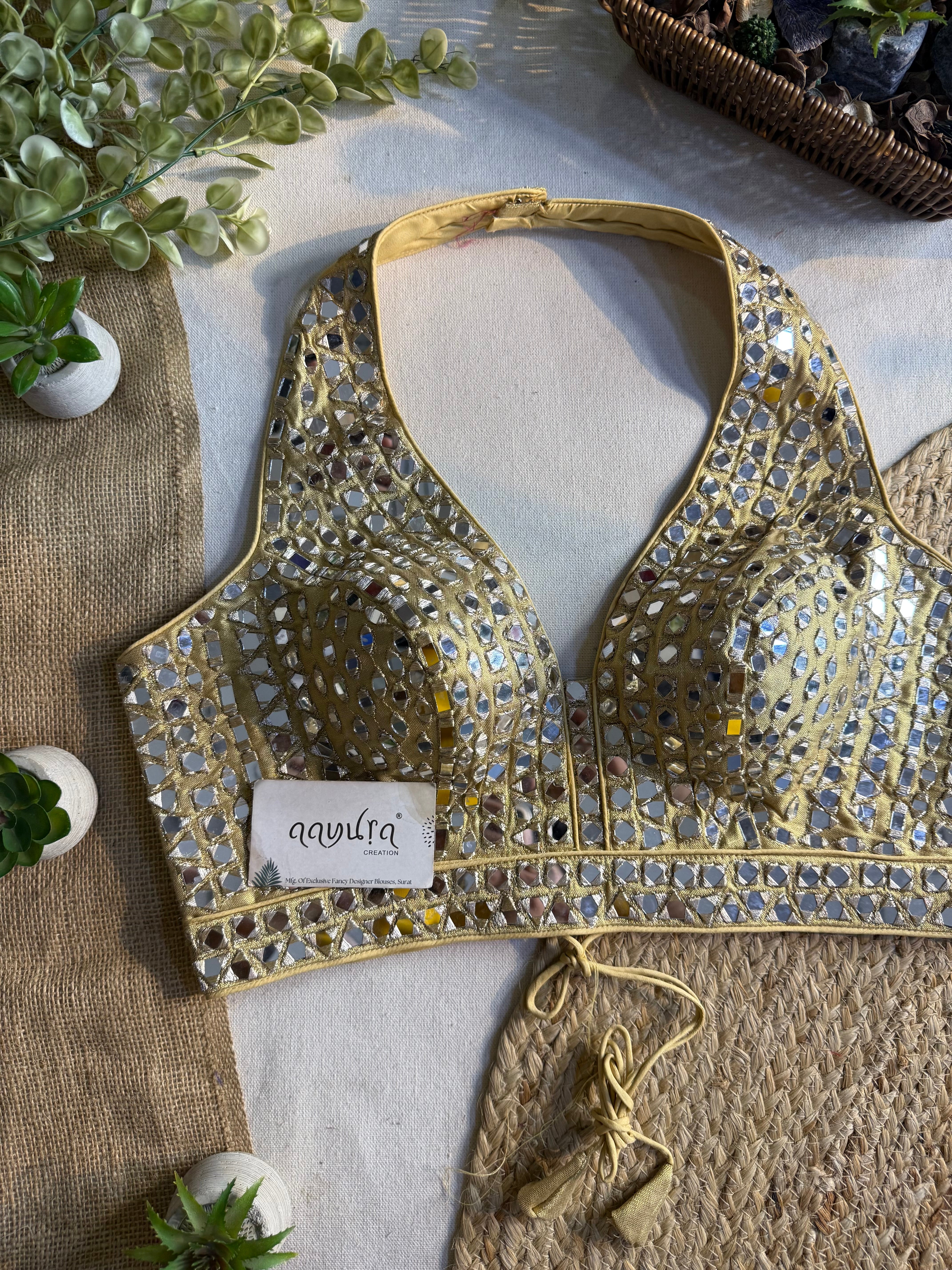 Asteria Halter Neck Mirror Work Blouse