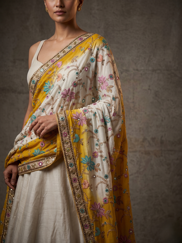 Rangriti Threadwork Chinon Dupatta