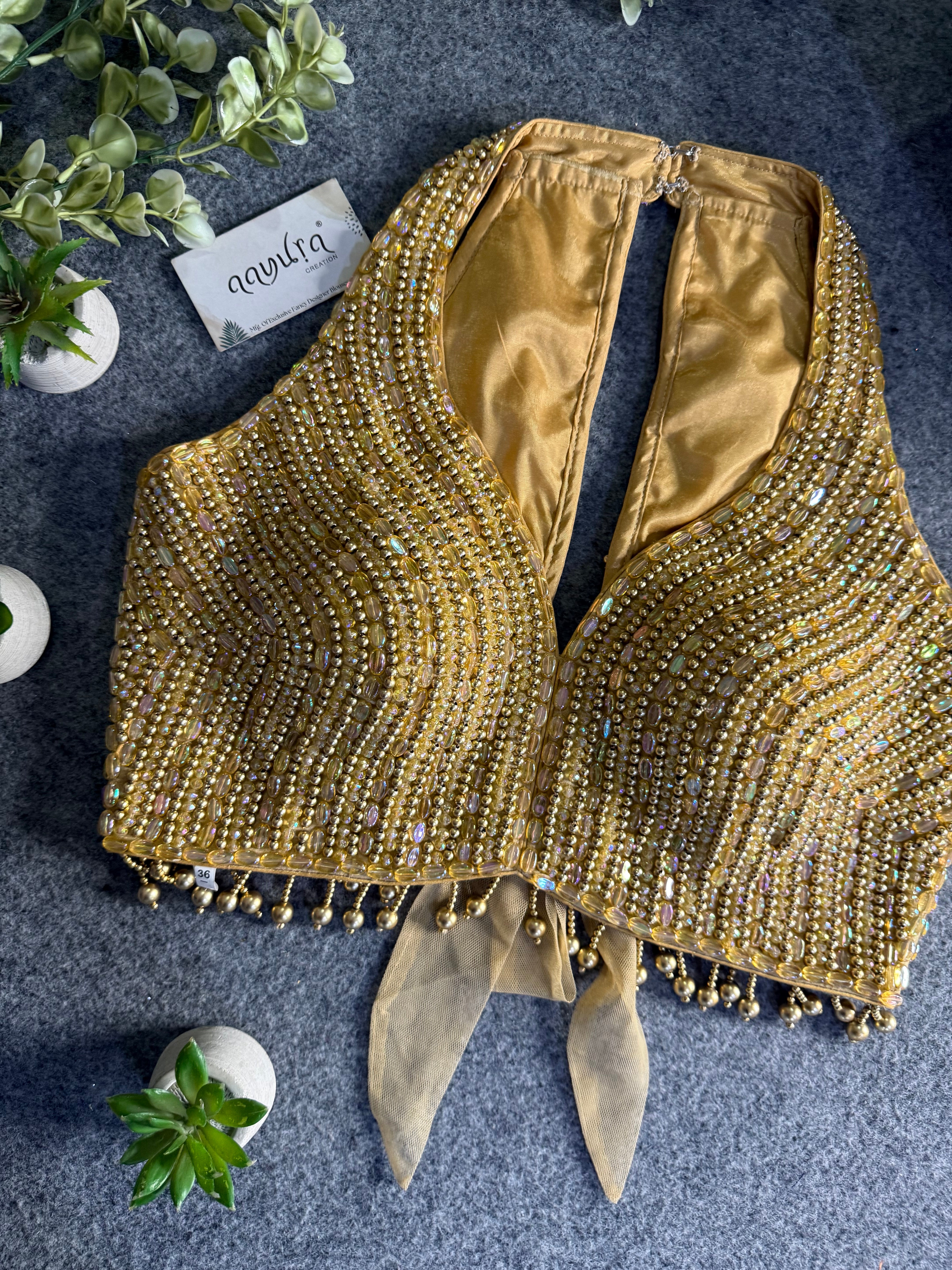 Heavy Pearl Handworked Back-Tie Designer Blouse