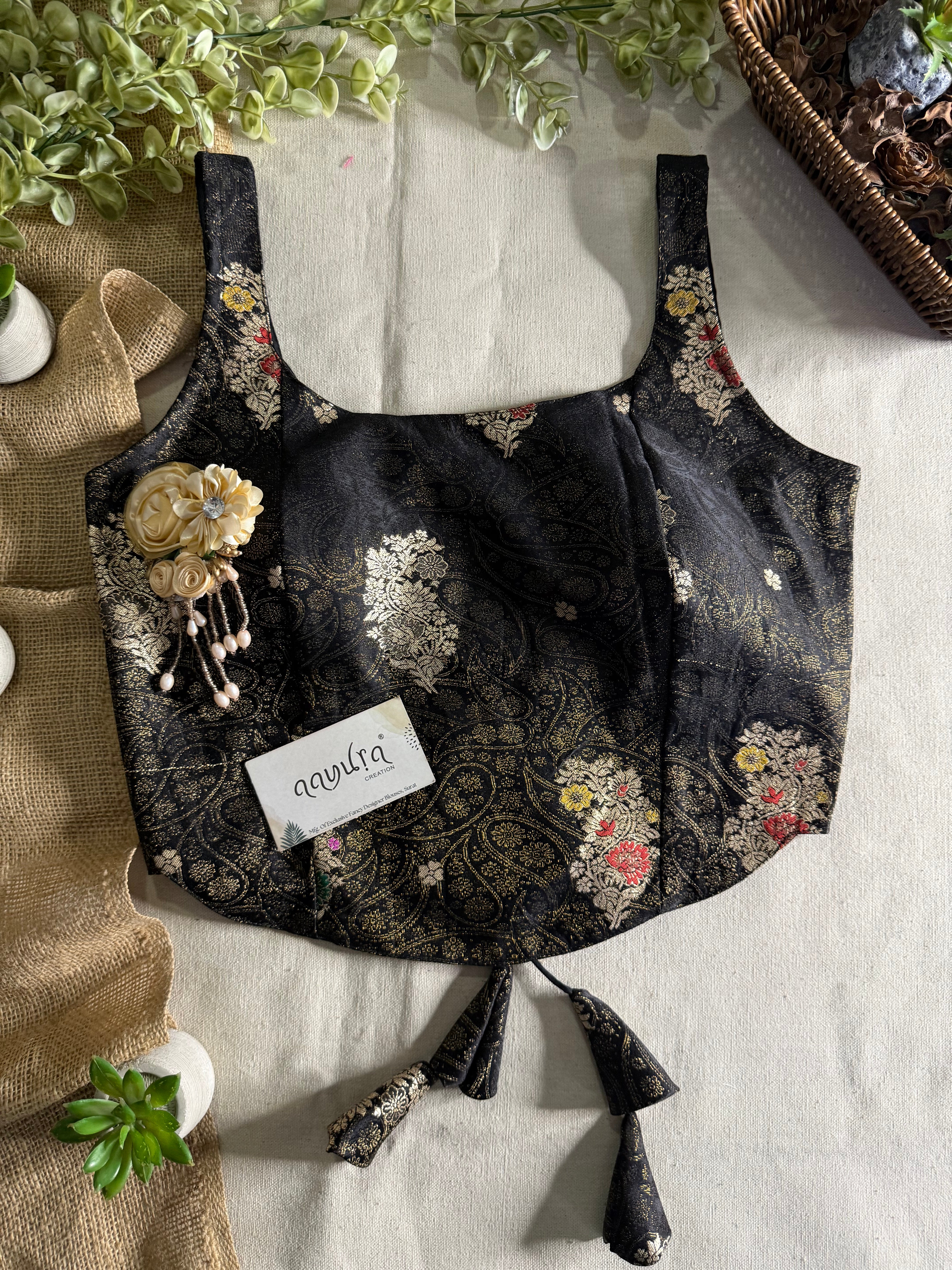 Elite Broach Backless Banarasi Blouse