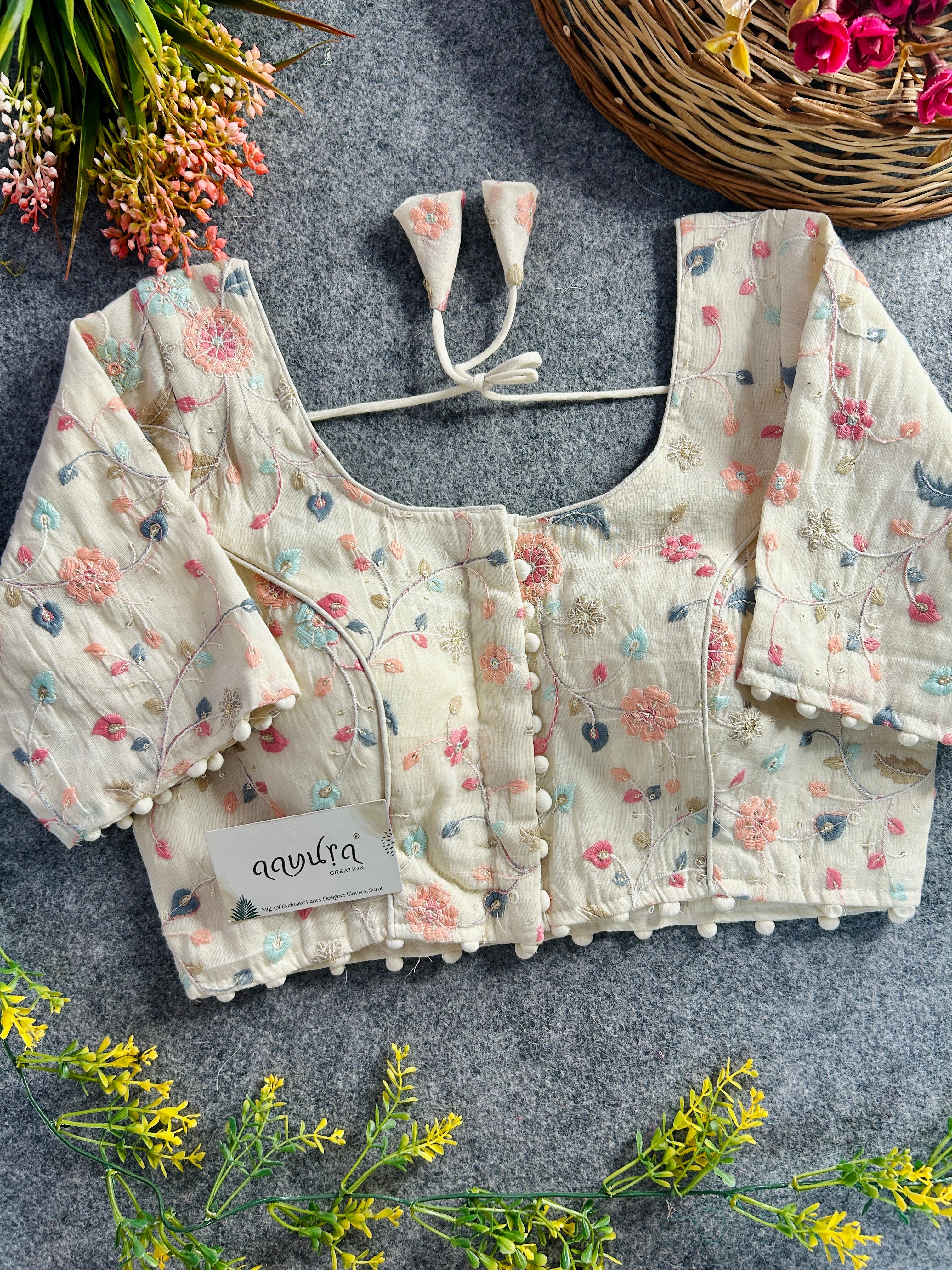 Floral Khadi Embroidery Blouse