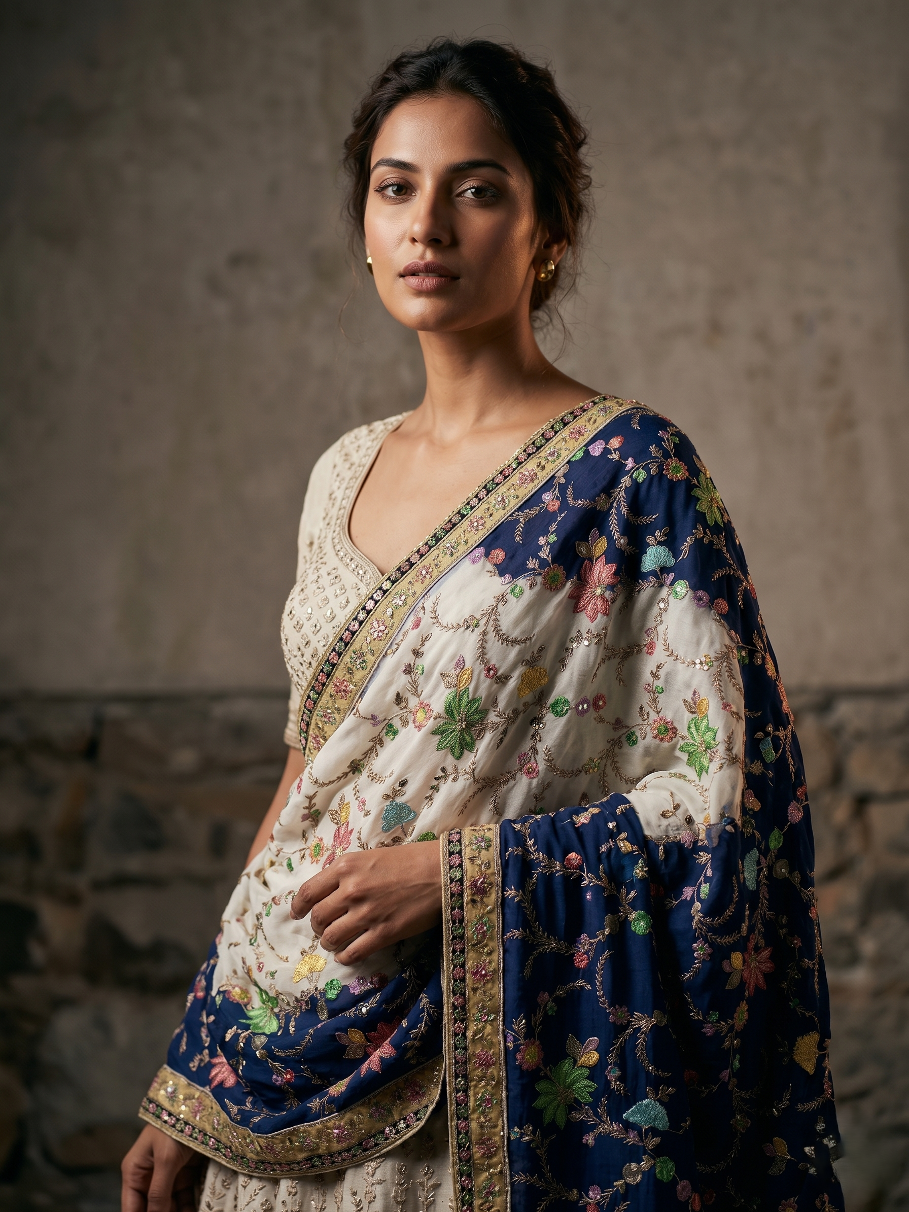 Rangriti Threadwork Chinon Dupatta