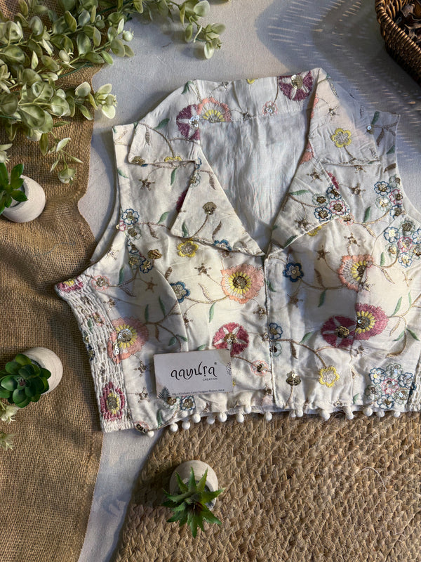 Classic Off-White Stretchable Embroidery Blouse