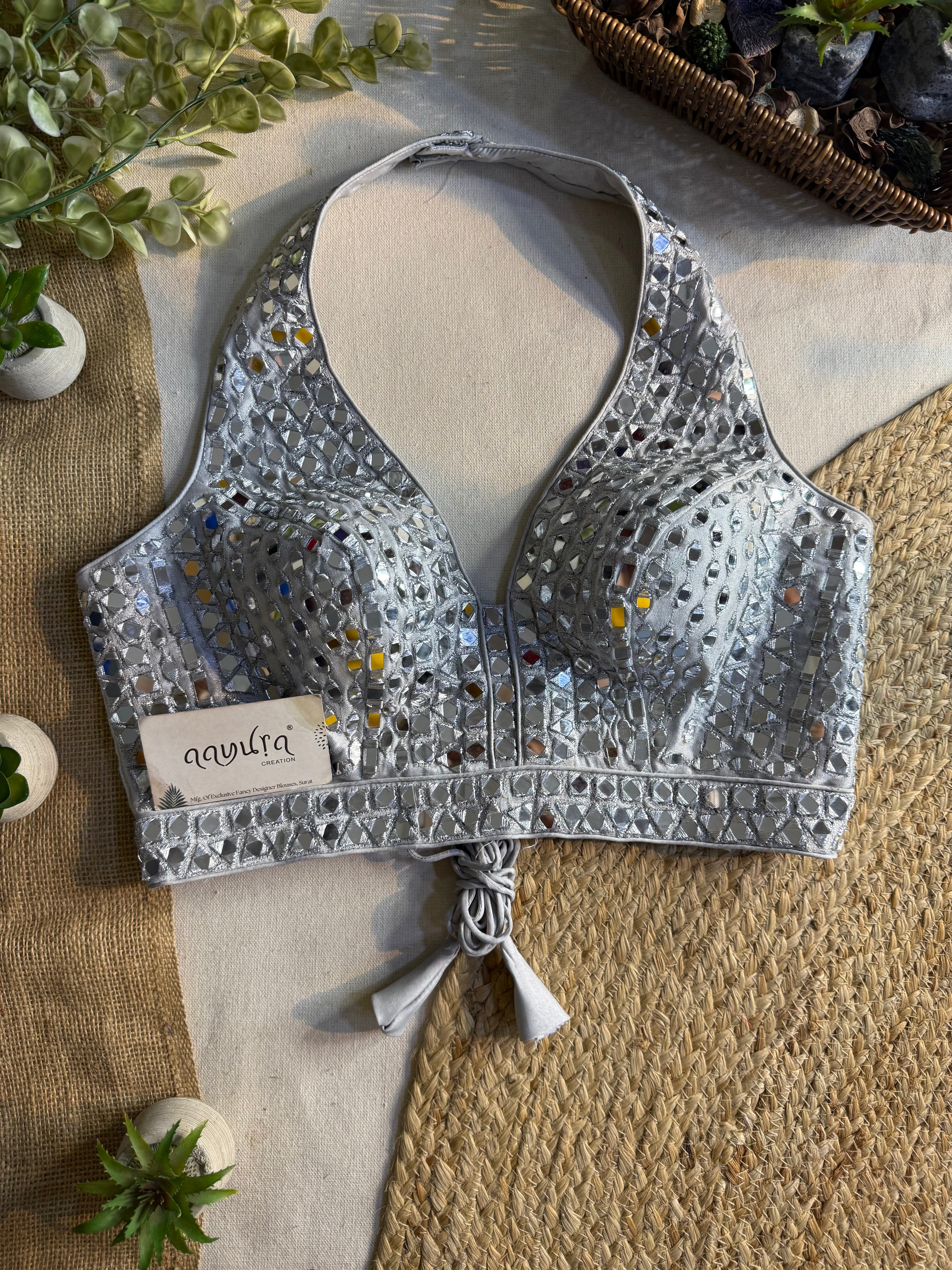 Asteria Halter Neck Mirror Work Blouse
