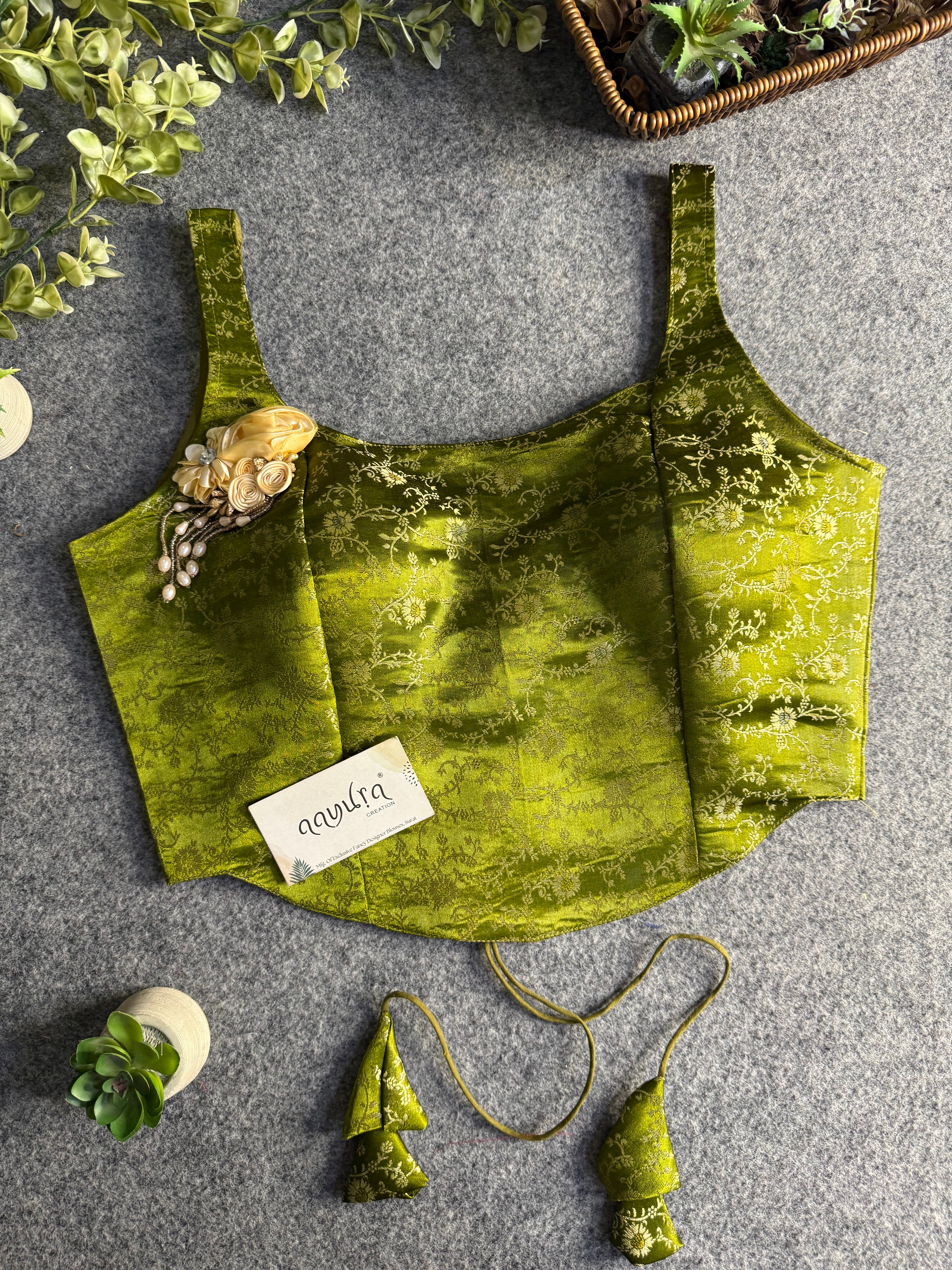 Elite Broach Backless Banarasi Blouse