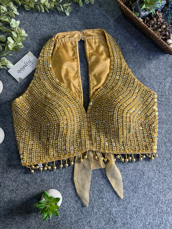 Heavy Pearl Handworked Back-Tie Designer Blouse