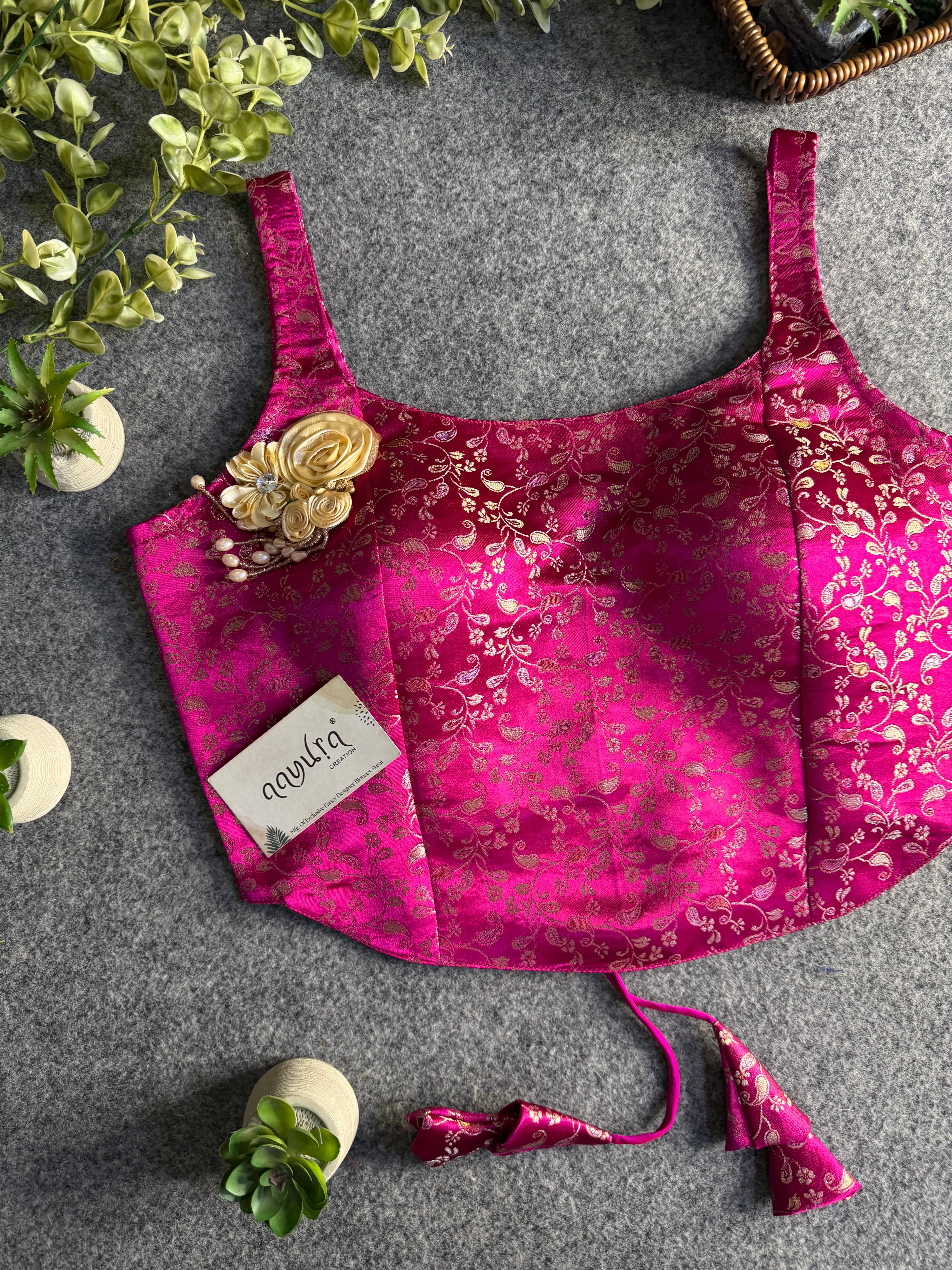Elite Broach Backless Banarasi Blouse