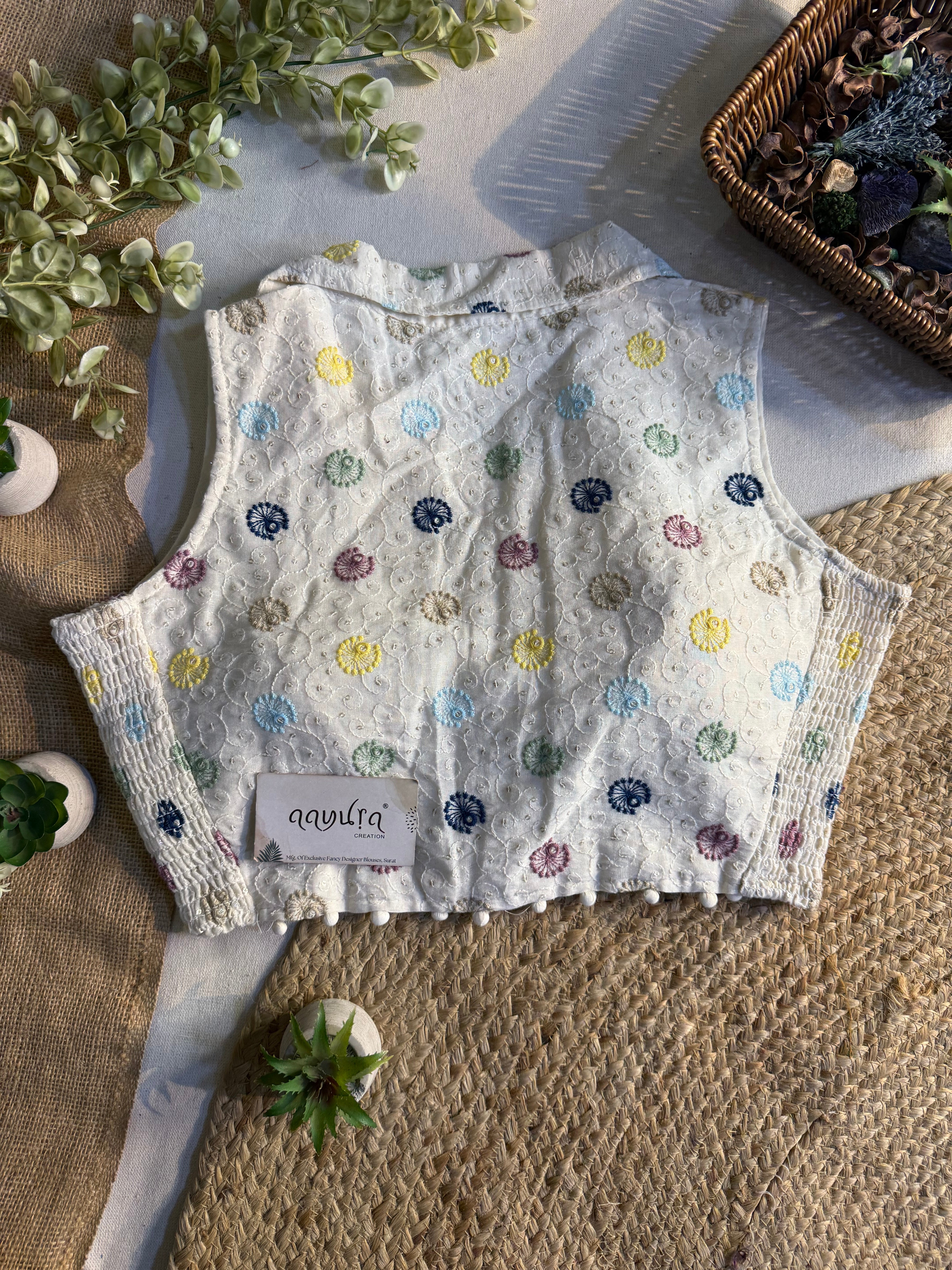 Classic Off-White Stretchable Embroidery Blouse