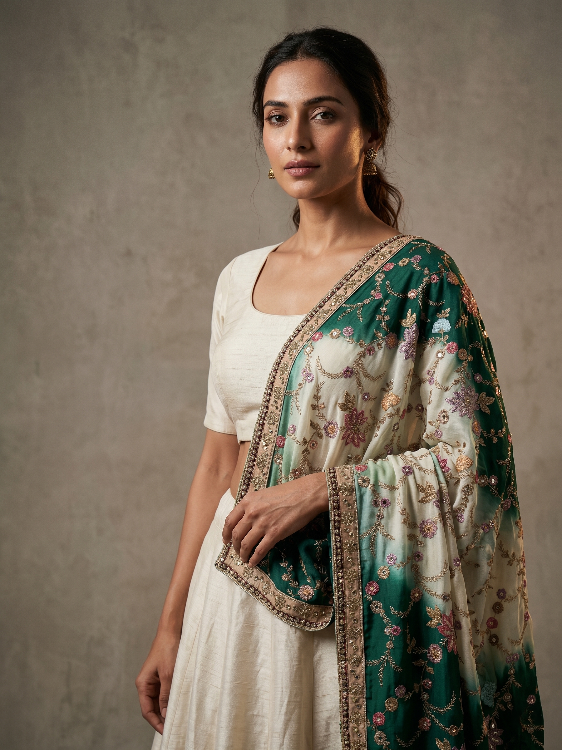 Rangriti Threadwork Chinon Dupatta