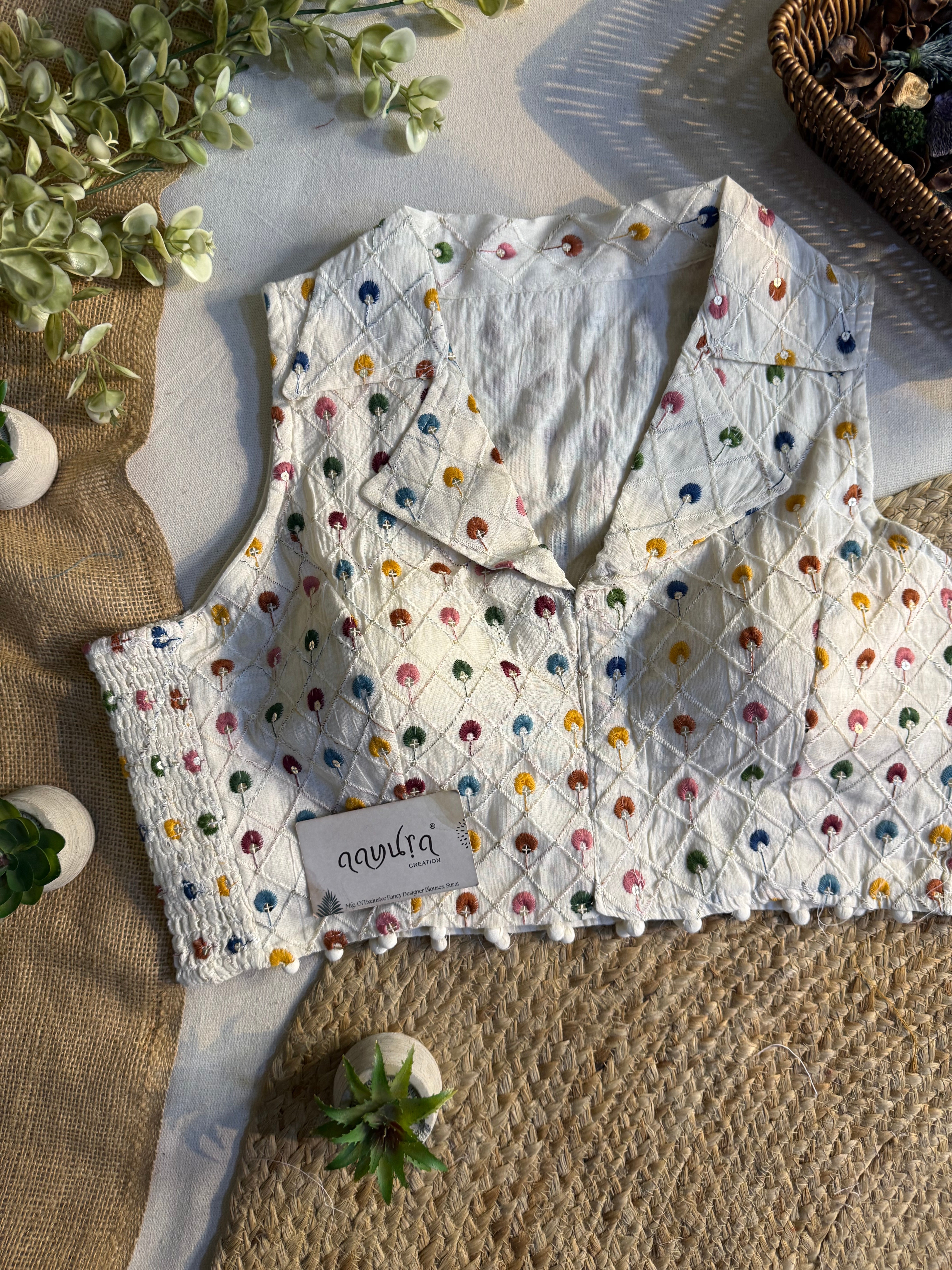 Classic Off-White Stretchable Embroidery Blouse