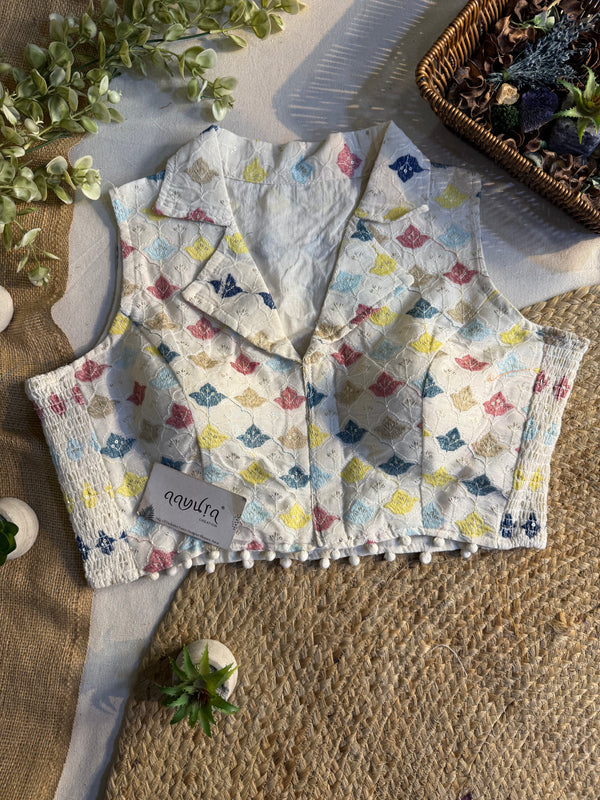 Classic Off-White Stretchable Embroidery Blouse