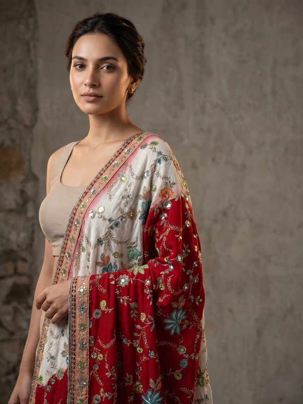 Rangriti Threadwork Chinon Dupatta