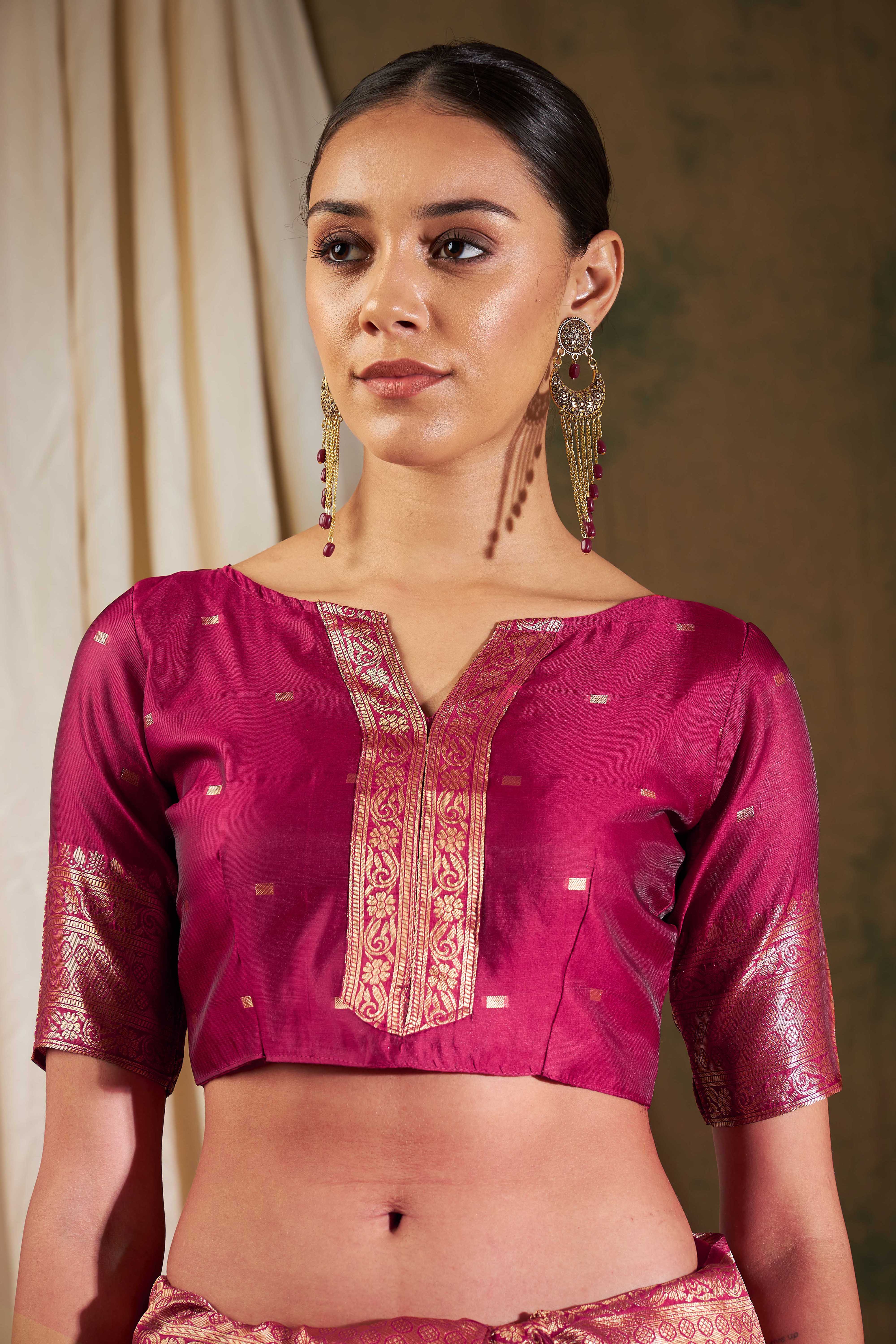 Banarasi Silk Flower Jall Saree-Rani