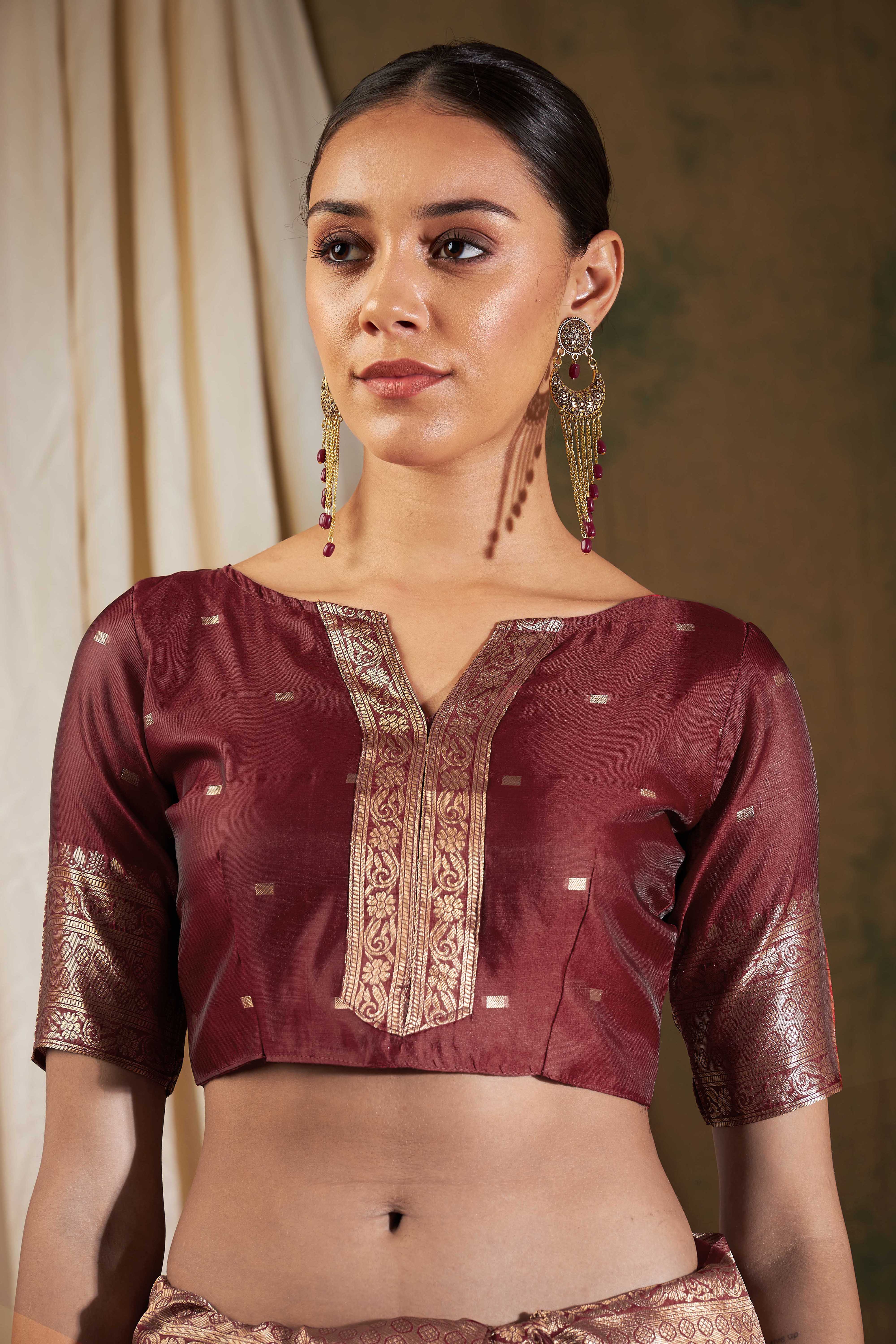 Banarasi Silk Flower Jall Saree-Maroon