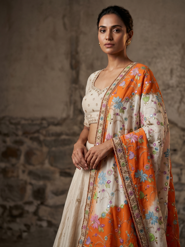 Rangriti Threadwork Chinon Dupatta