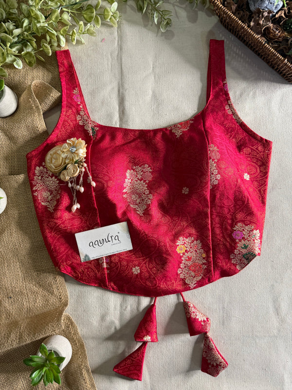Elite Broach Backless Banarasi Blouse