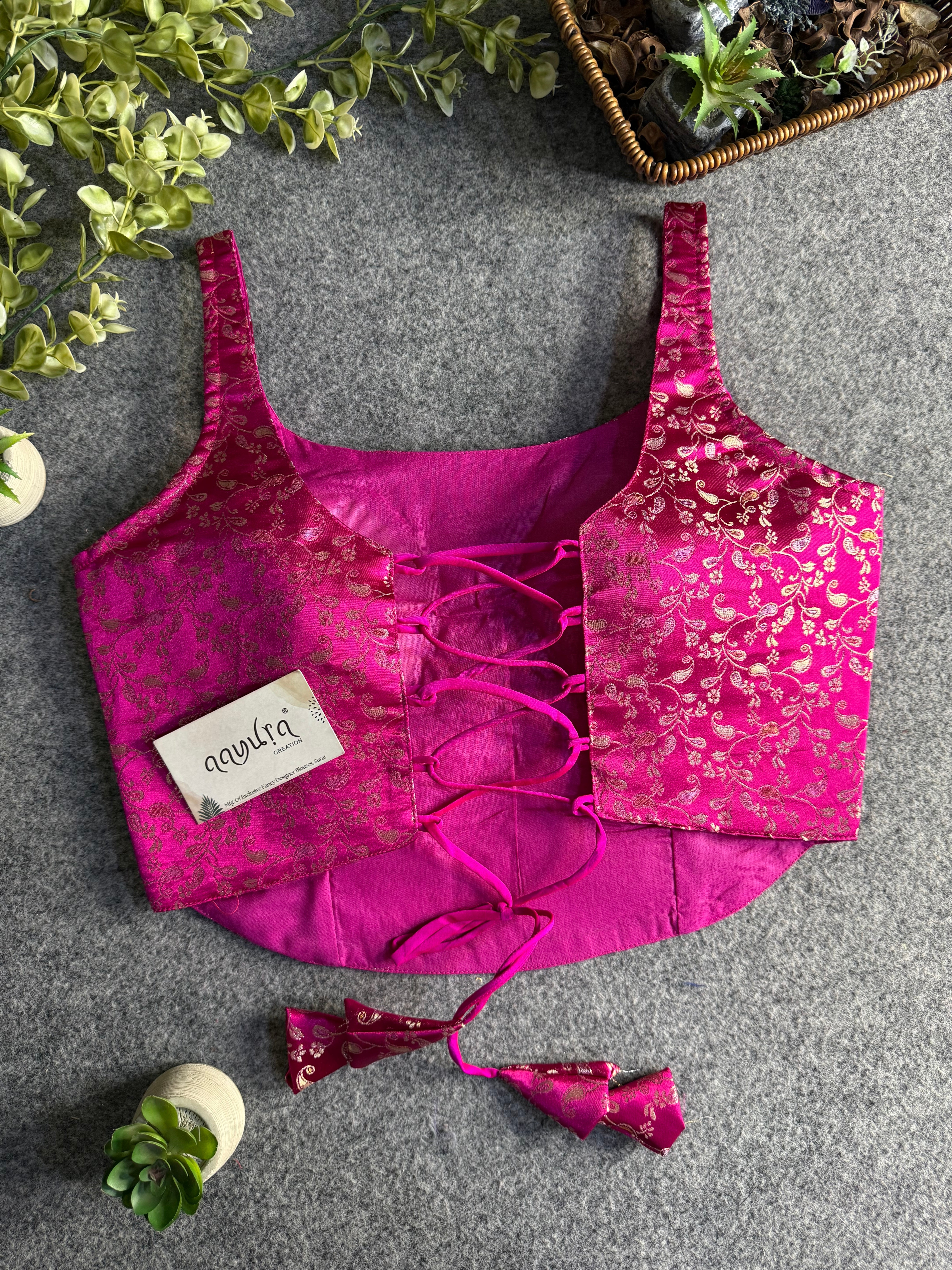 Elite Broach Backless Banarasi Blouse