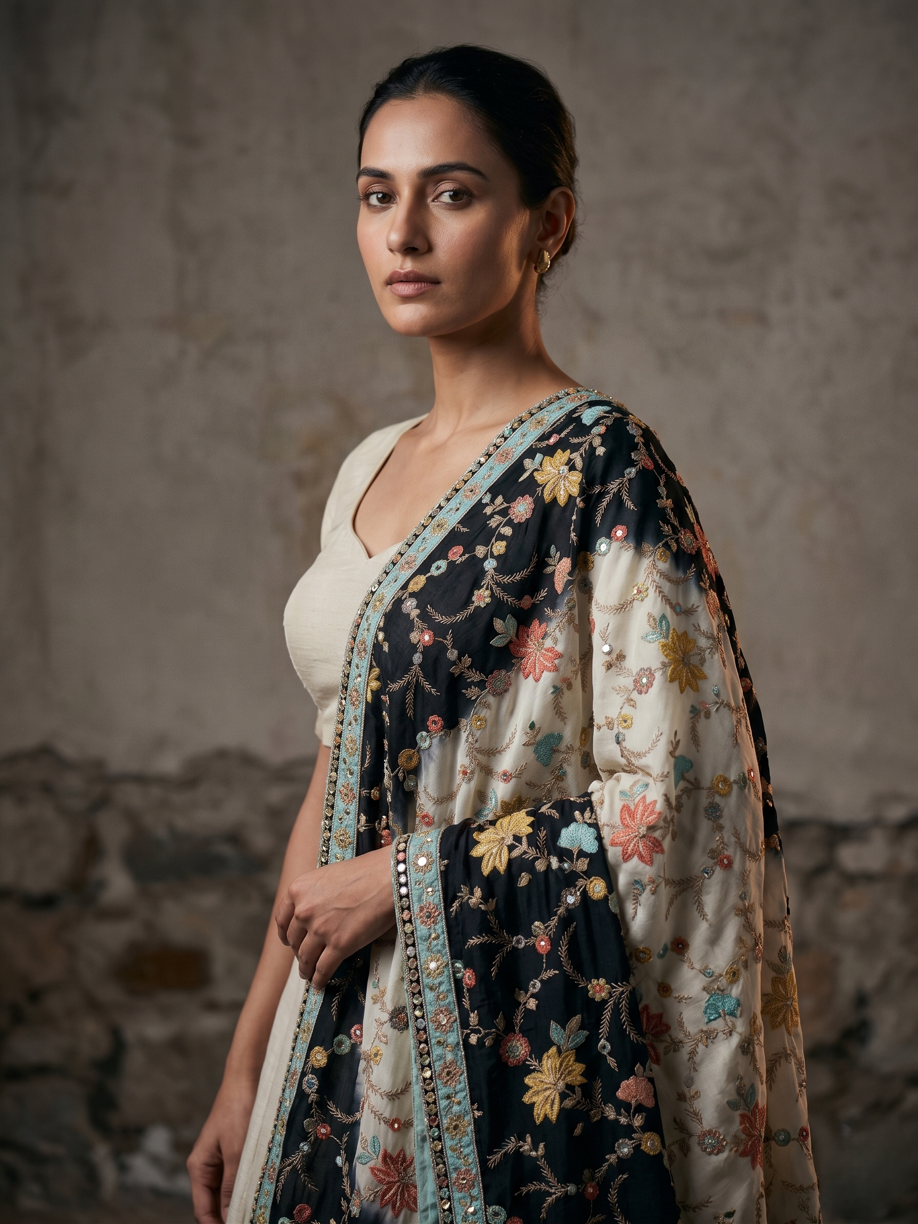 Rangriti Threadwork Chinon Dupatta