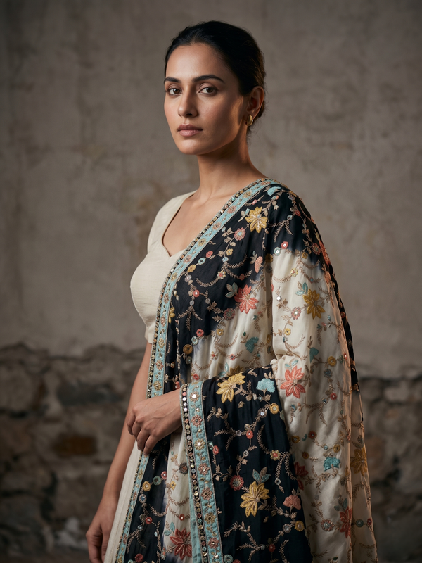 Rangriti Threadwork Chinon Dupatta