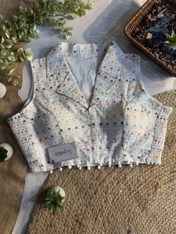 Classic Off-White Stretchable Embroidery Blouse