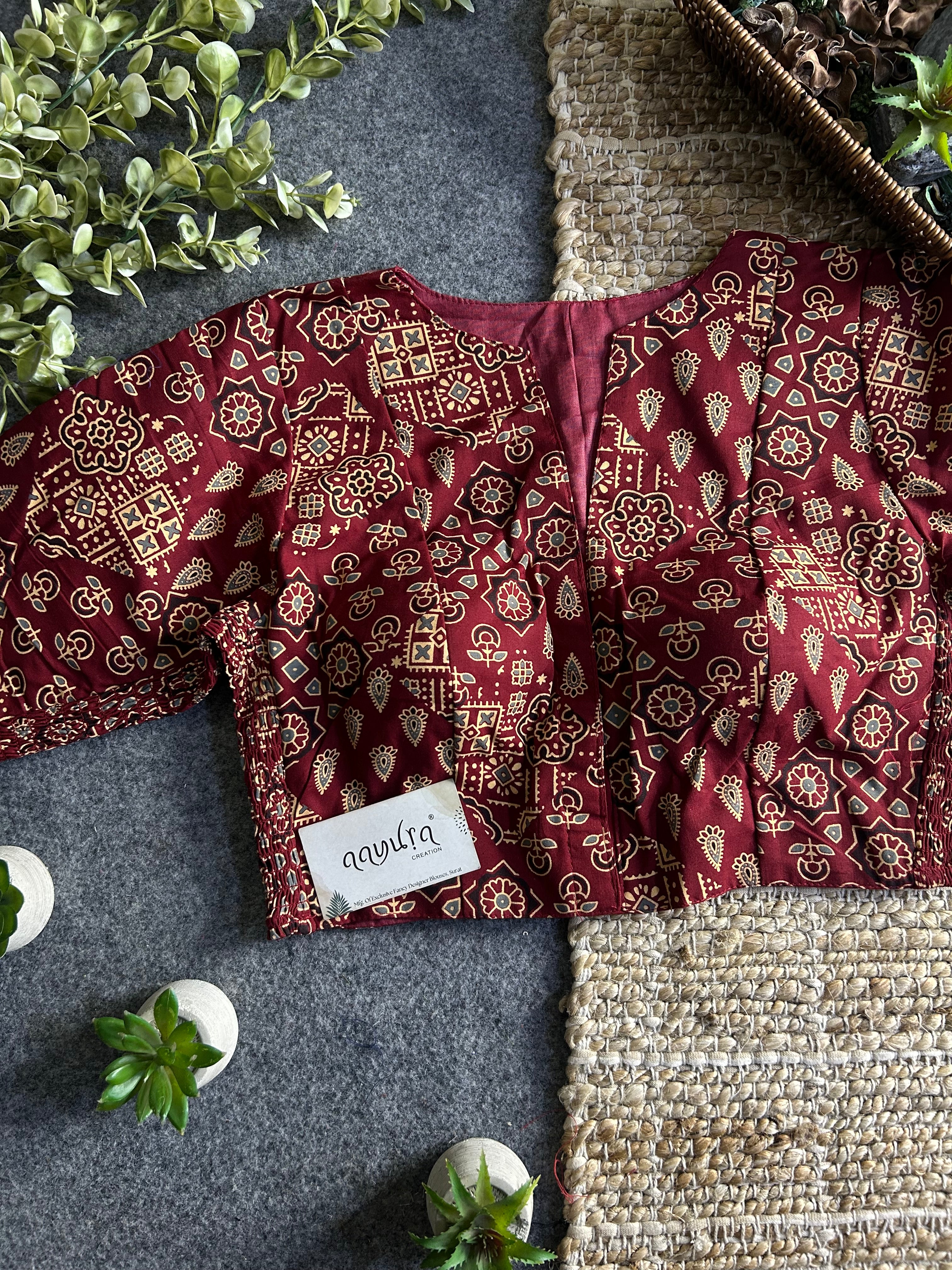 Comfort Fit Cotton Ajrakh Print Blouse