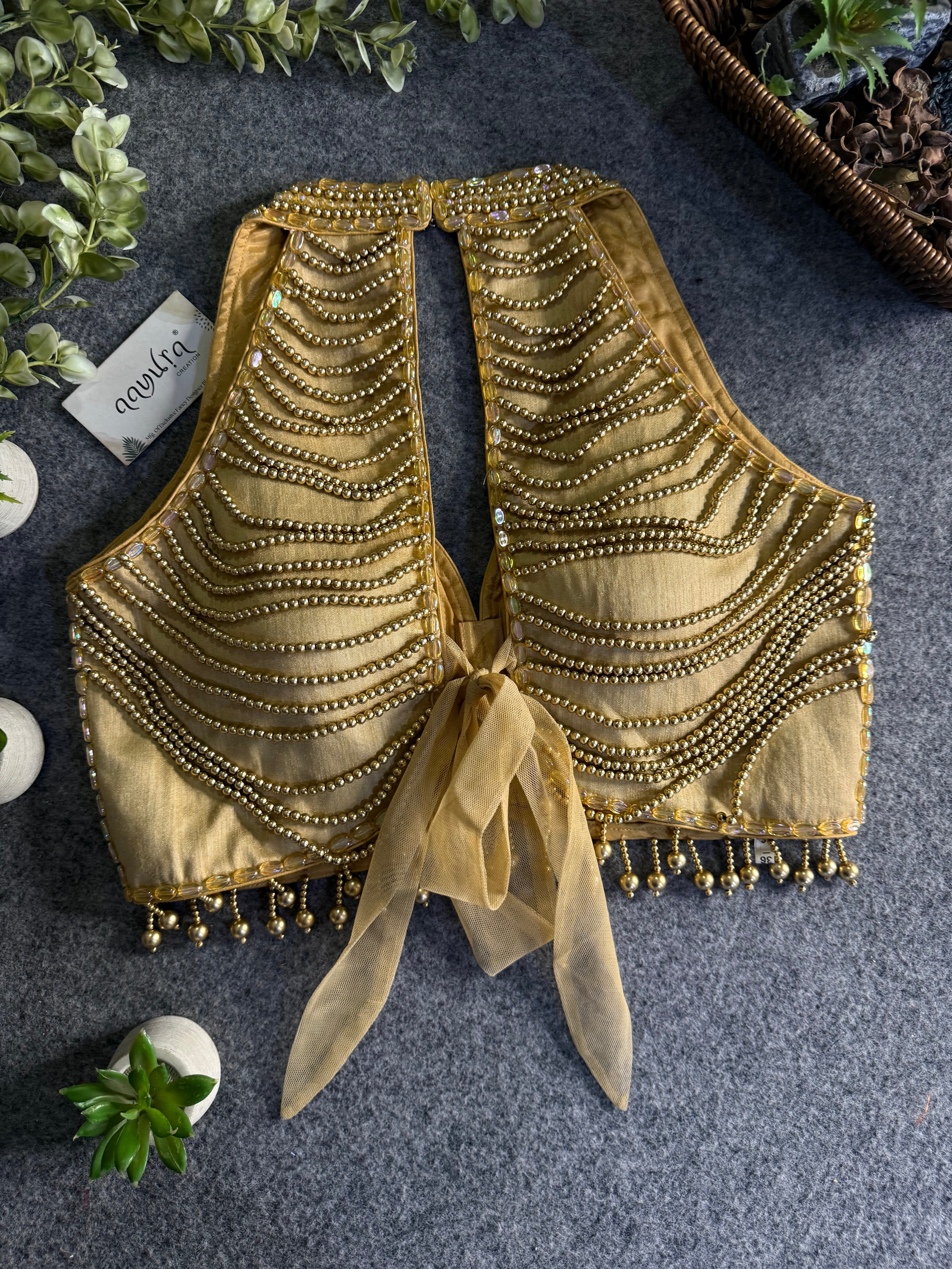 Heavy Pearl Handworked Back-Tie Designer Blouse