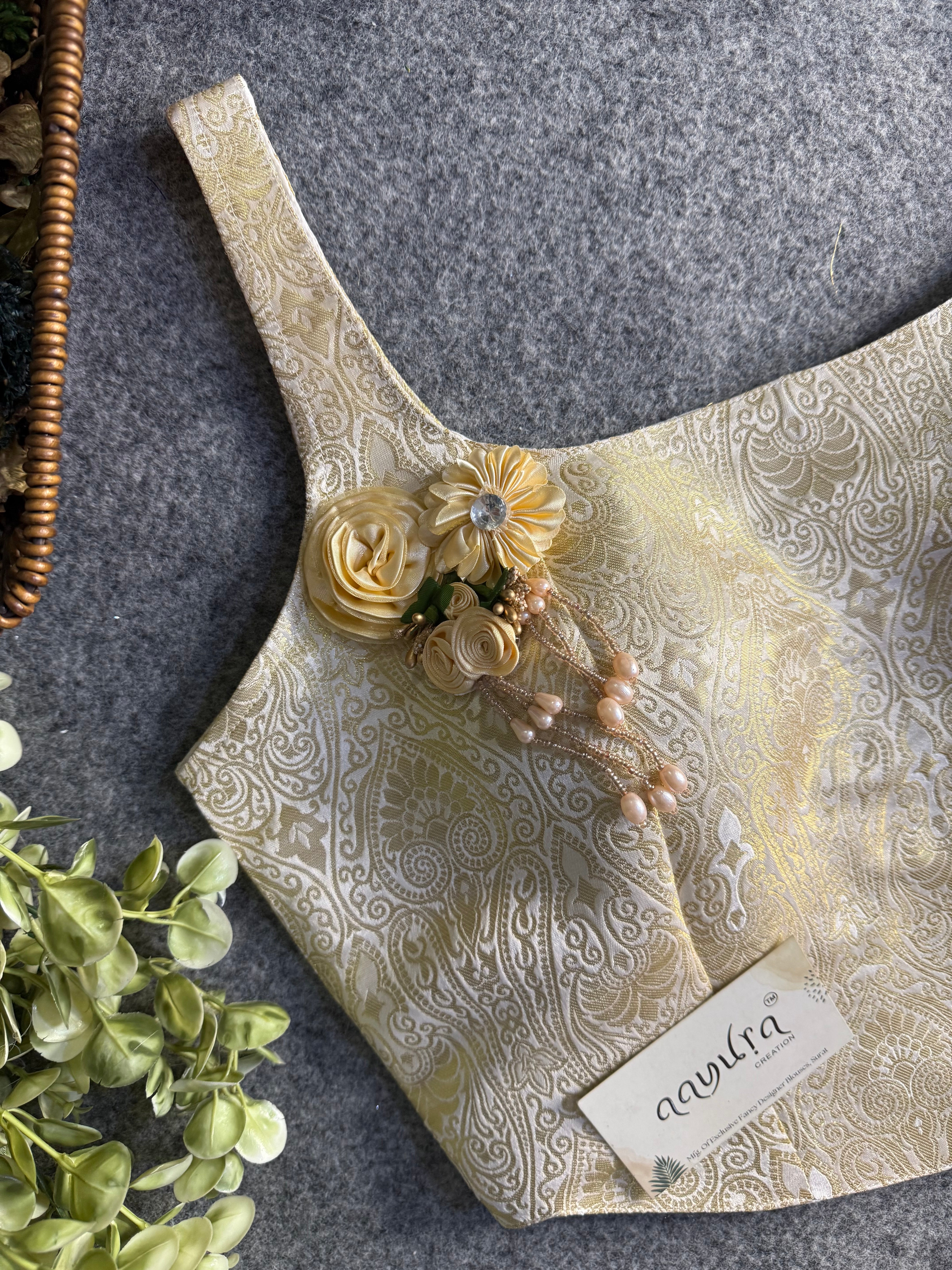 Elite Broach Backless Banarasi Blouse