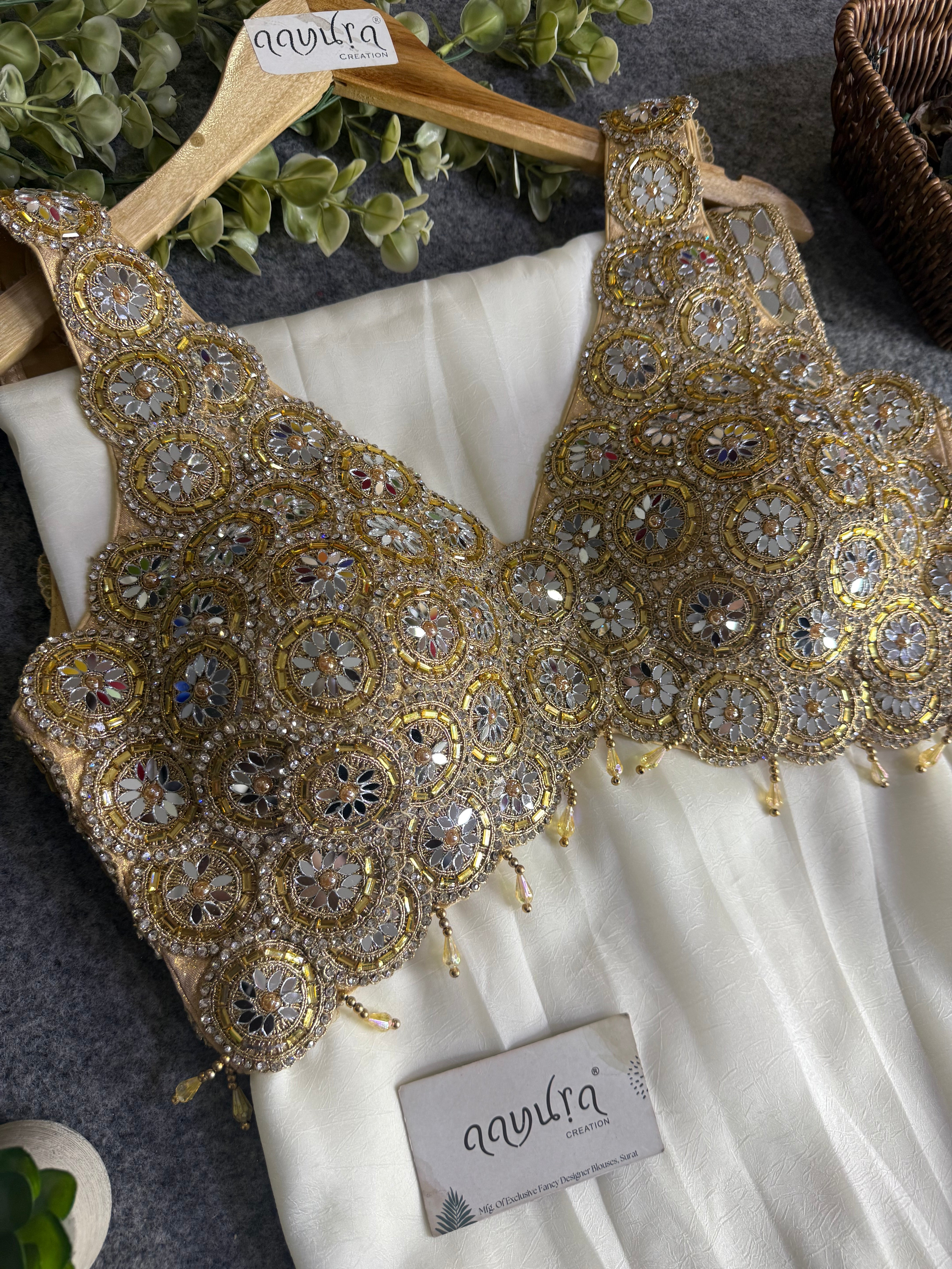 Luxury Beads & Mirror Silk Blouse Saree Combo