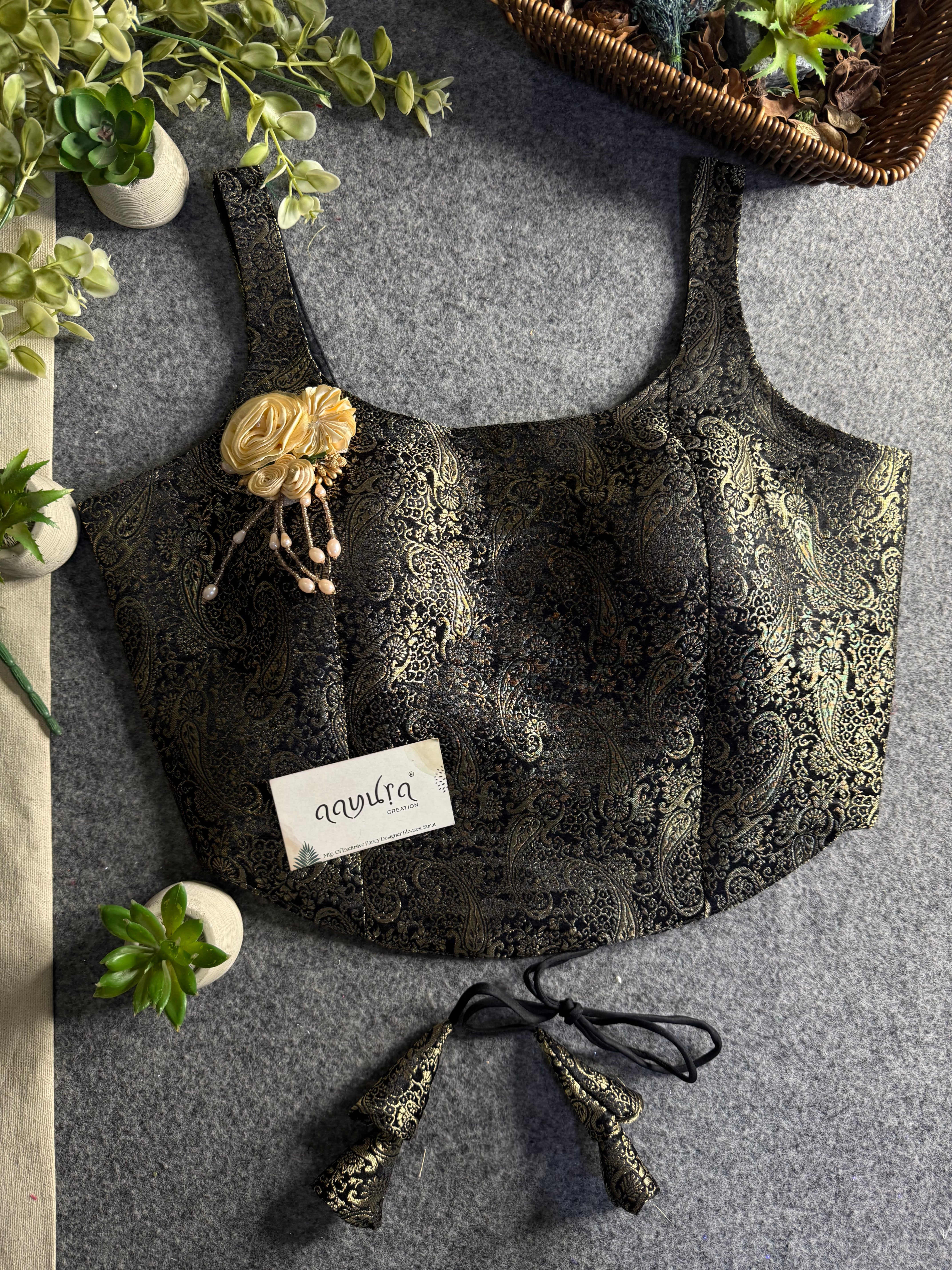 Elite Broach Backless Banarasi Blouse