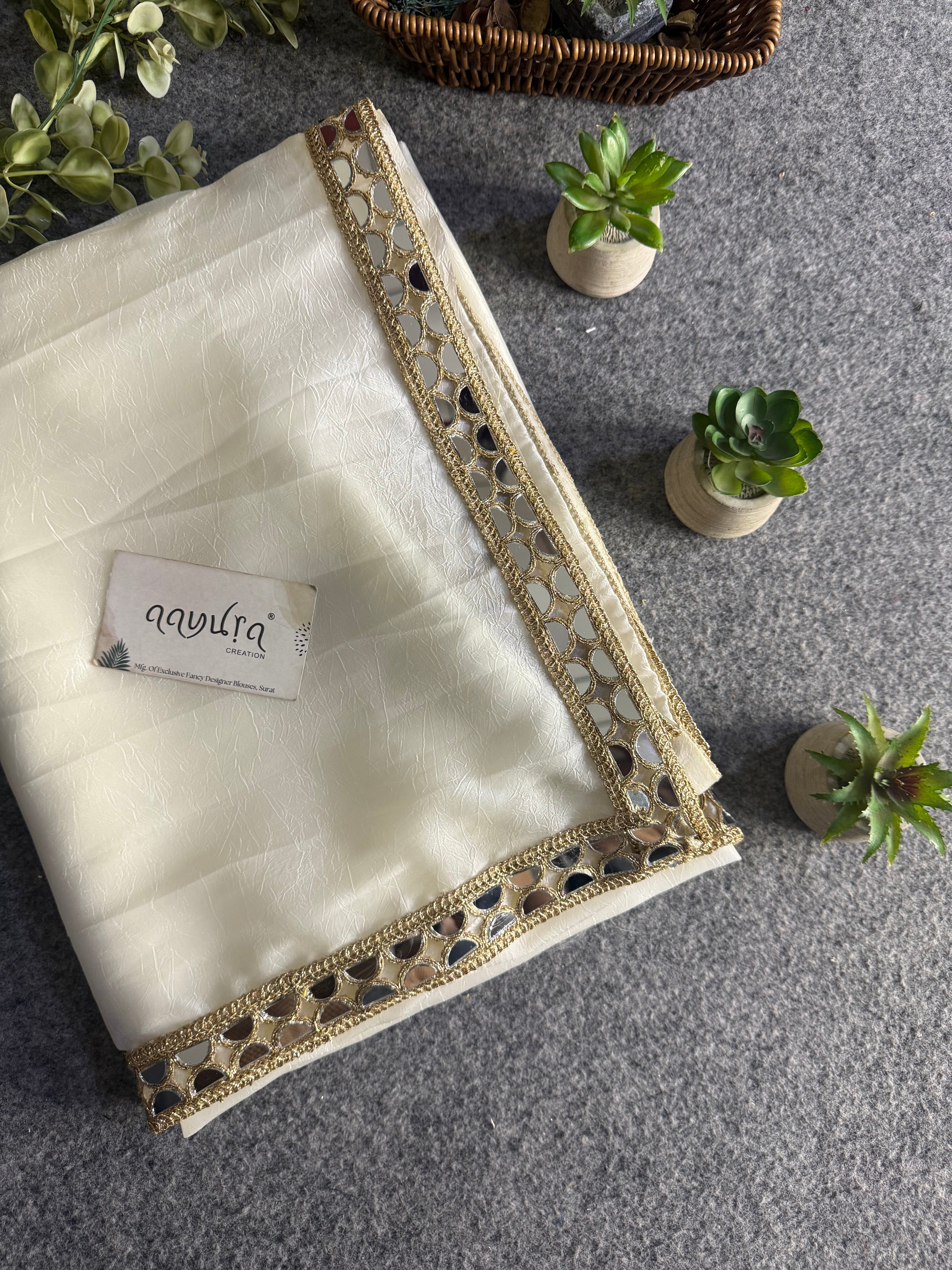 Luxury Beads & Mirror Silk Blouse Saree Combo