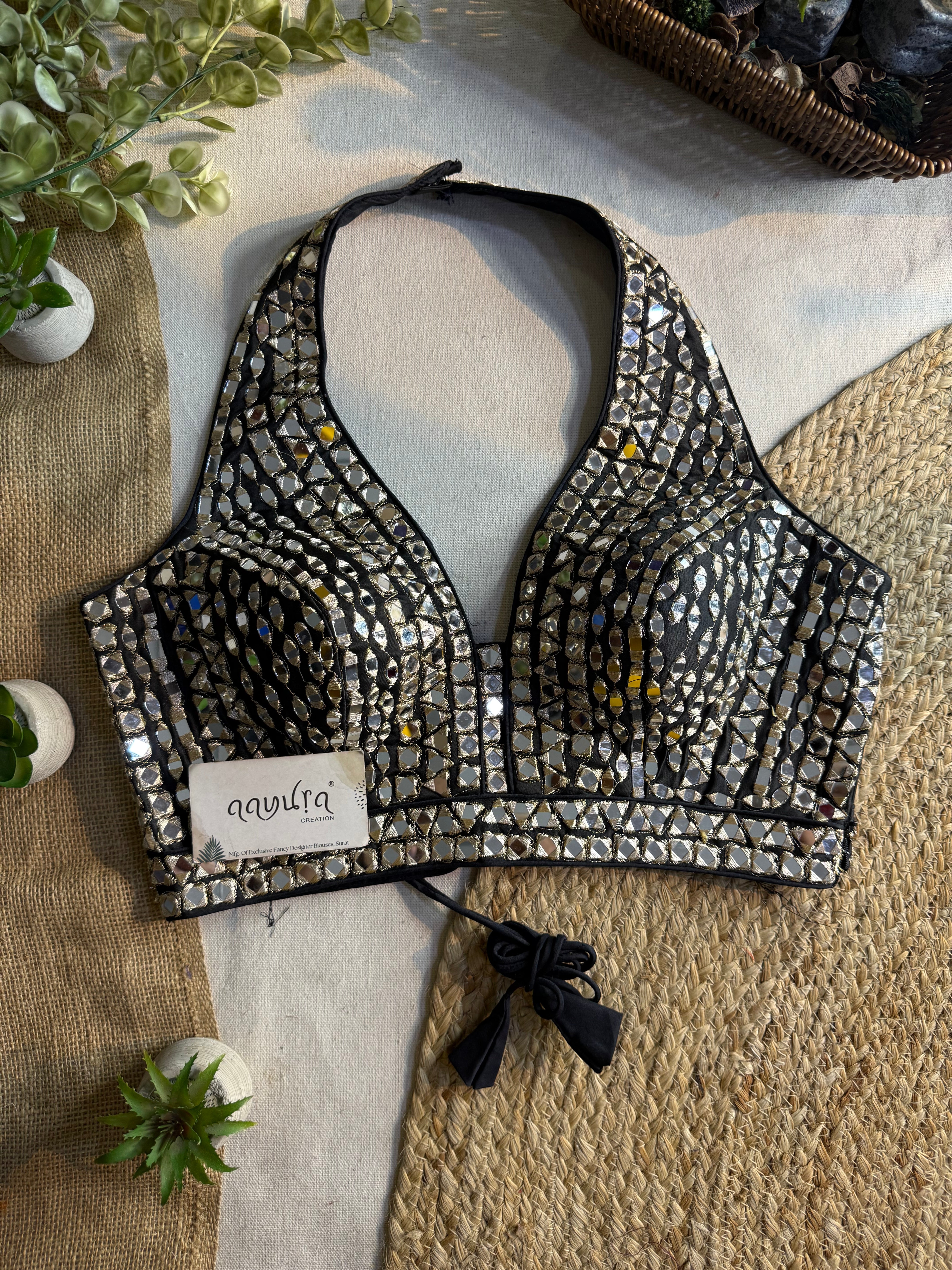 Asteria Halter Neck Mirror Work Blouse
