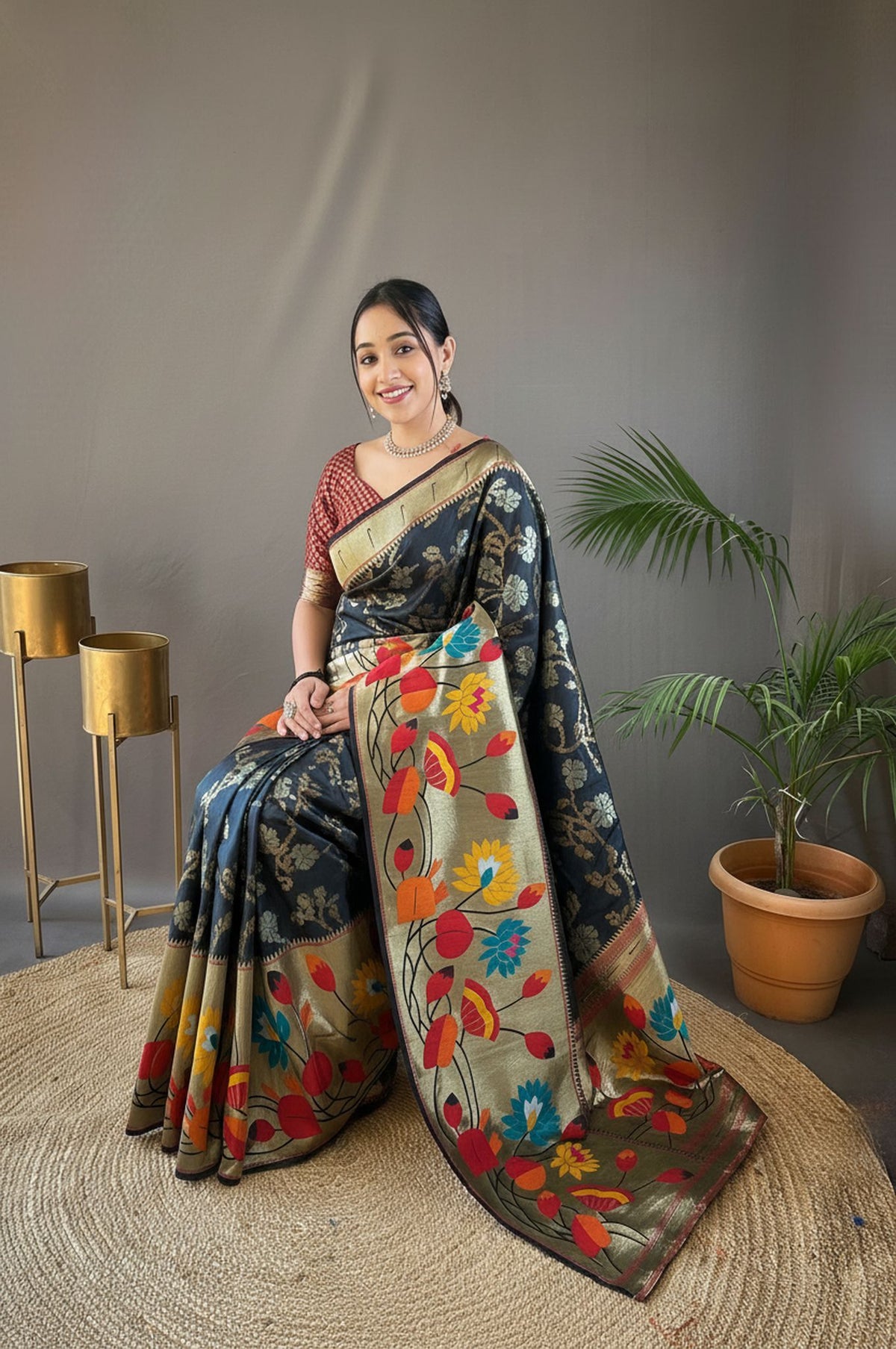 Saanvi Heritage Zari Without Border Silk Saree