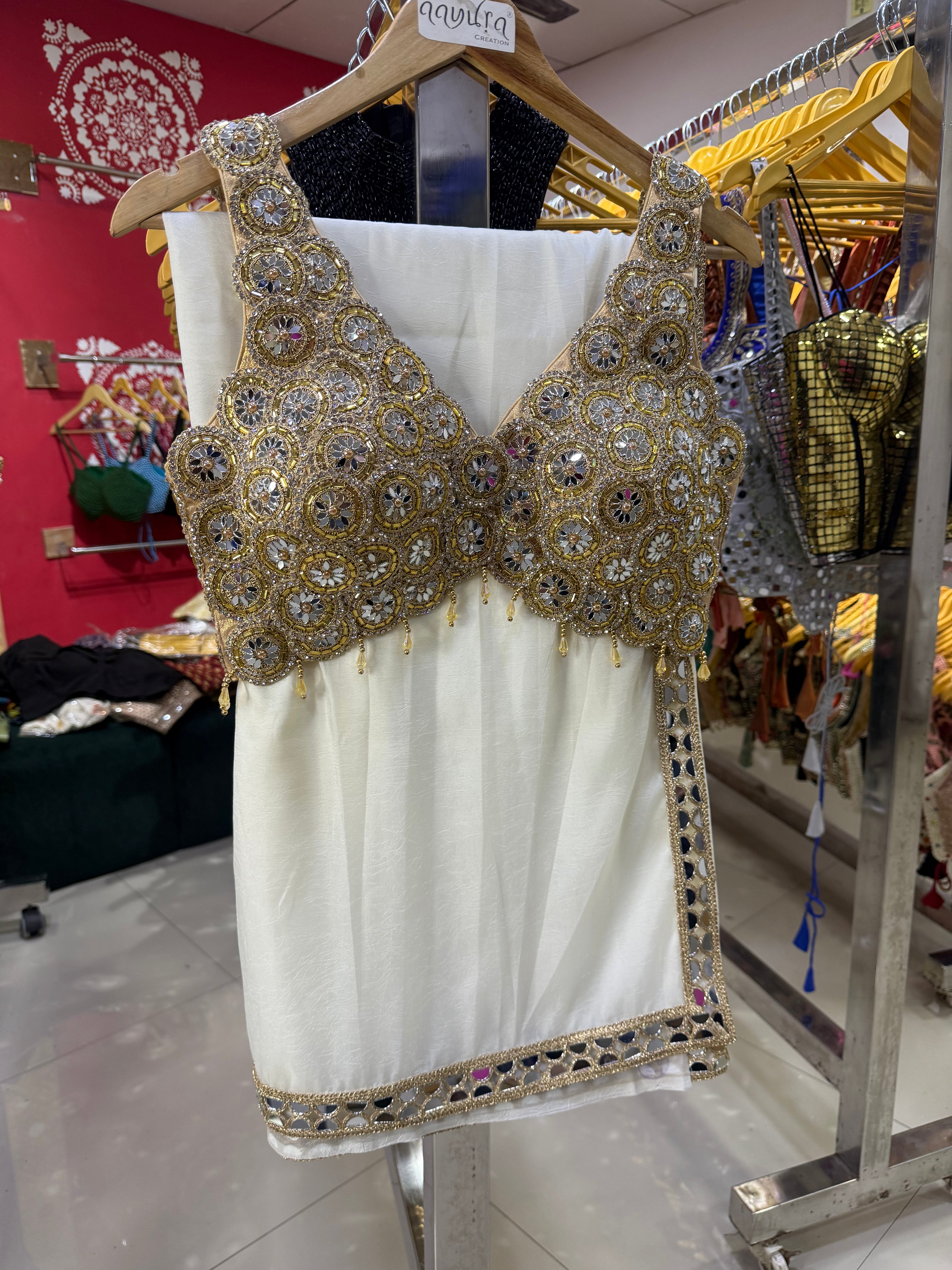 Luxury Beads & Mirror Silk Blouse Saree Combo