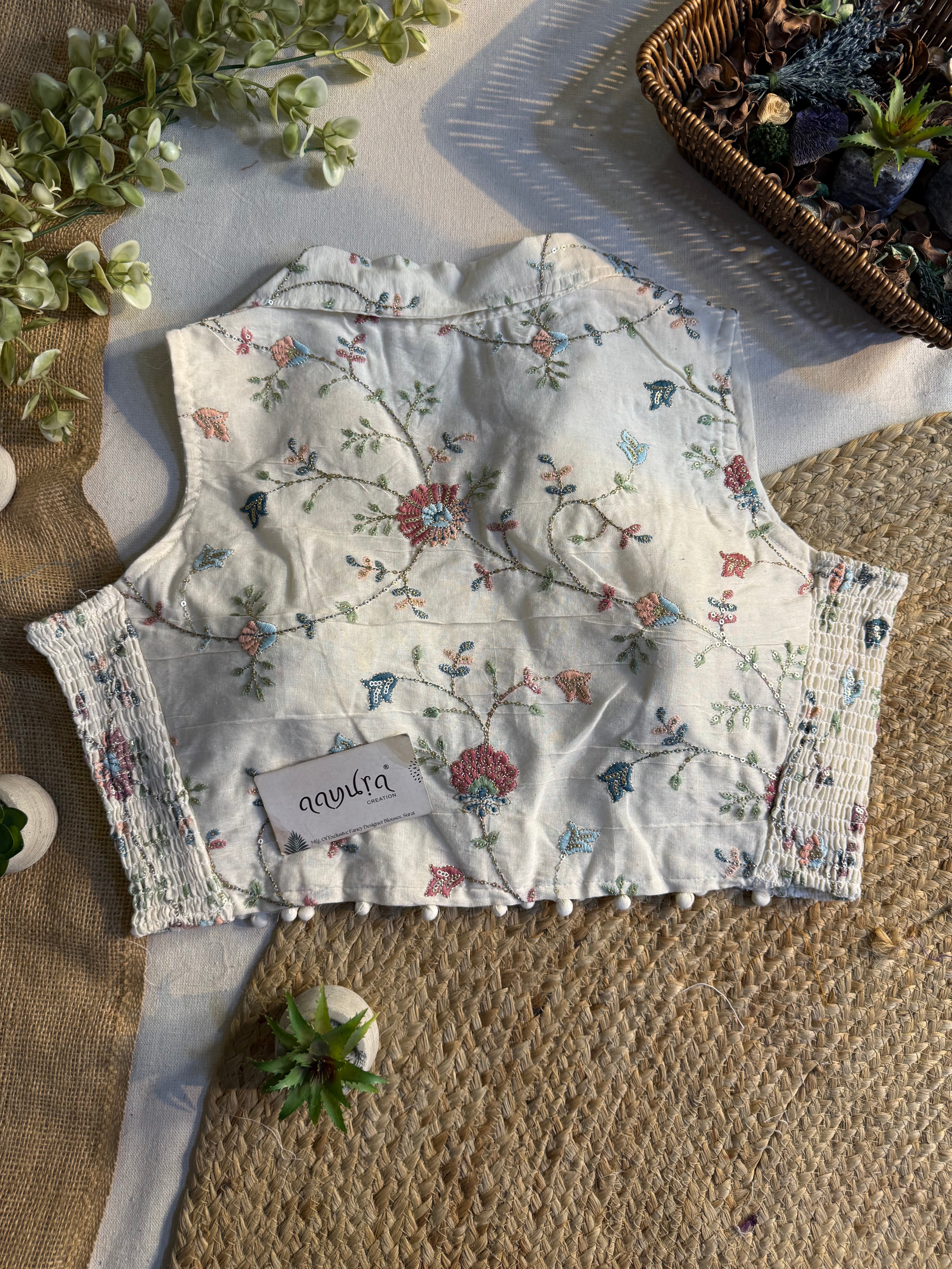 Classic Off-White Stretchable Embroidery Blouse