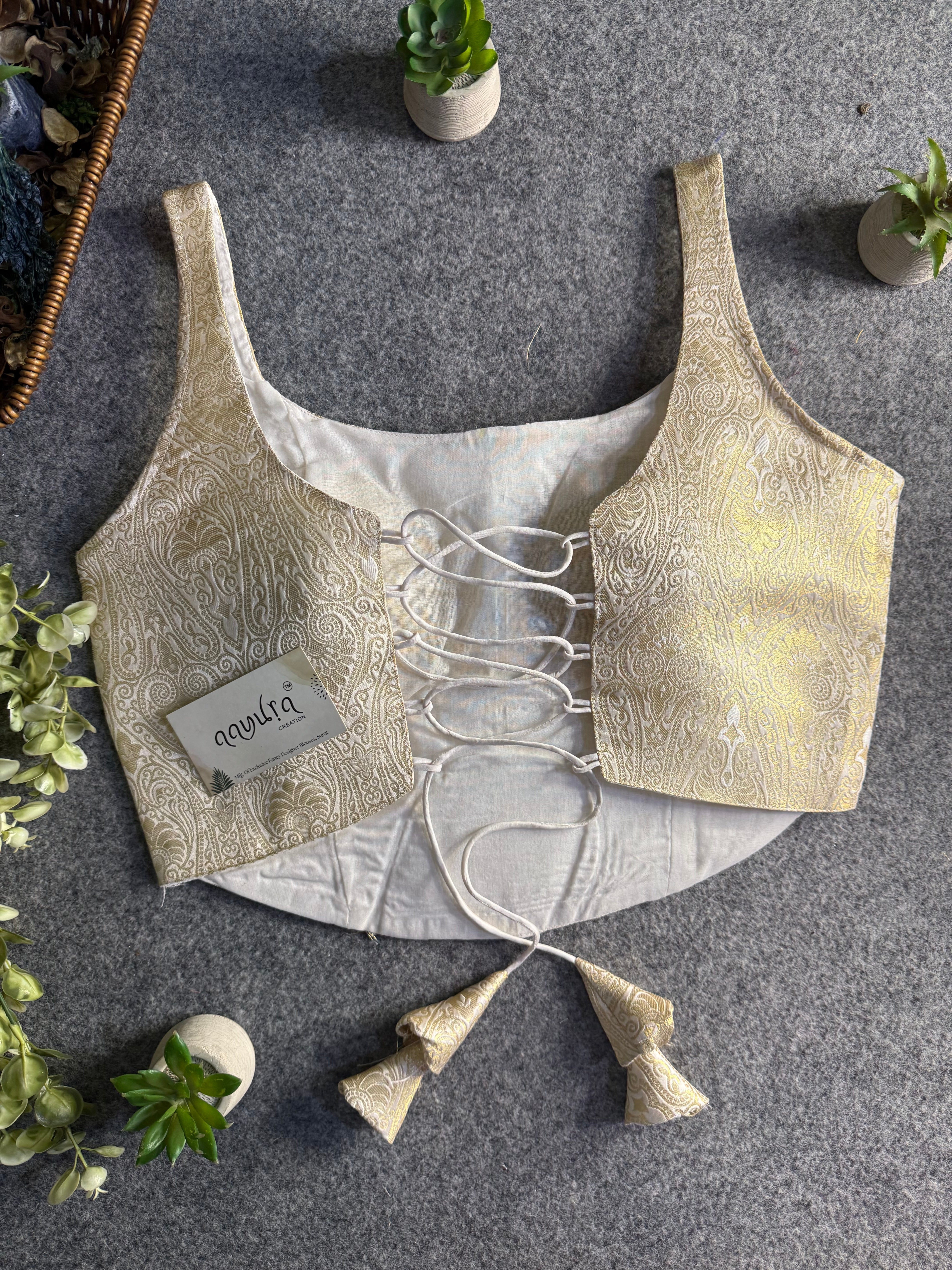Elite Broach Backless Banarasi Blouse