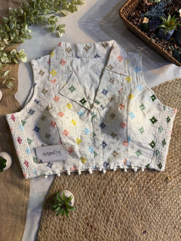 Classic Off-White Stretchable Embroidery Blouse