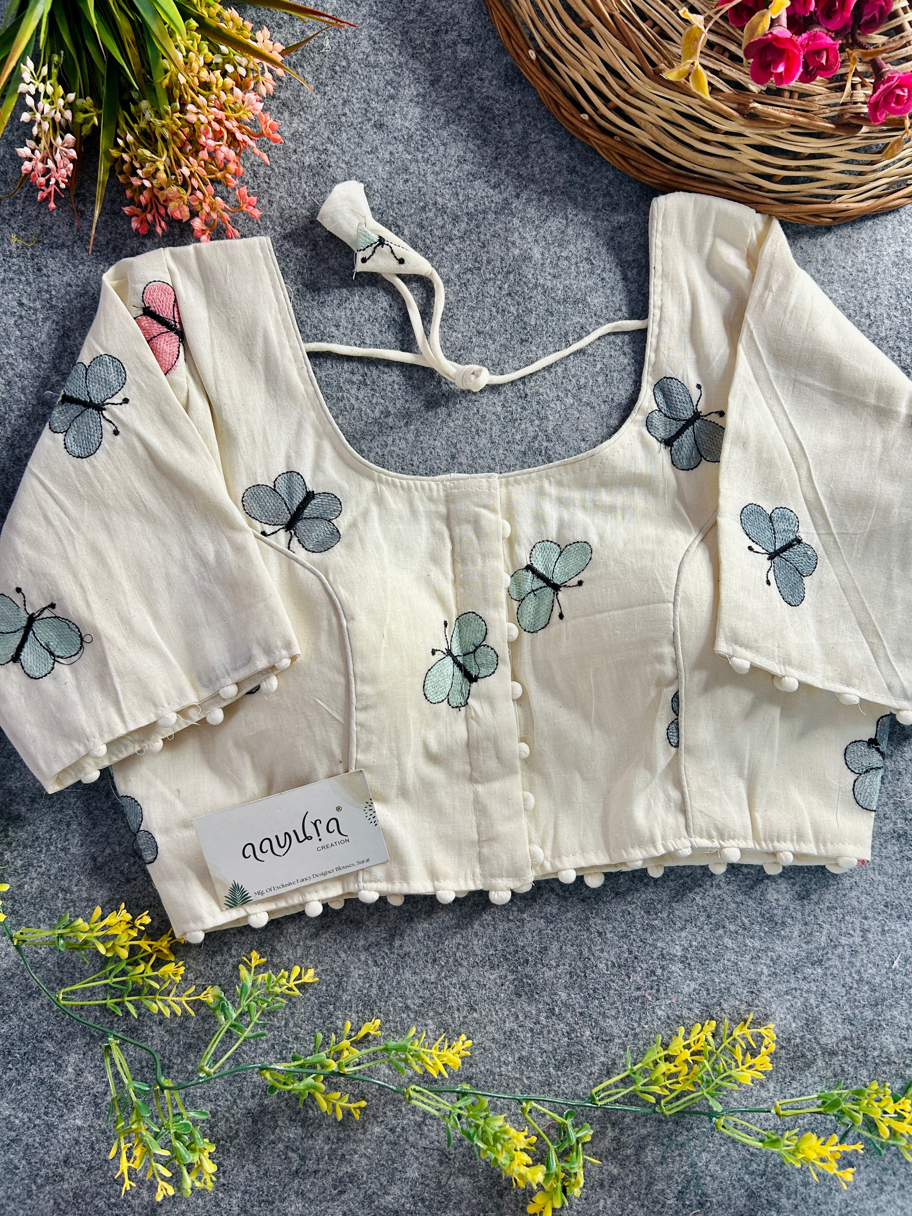 Butterfly Khadi Embroidery Blouse