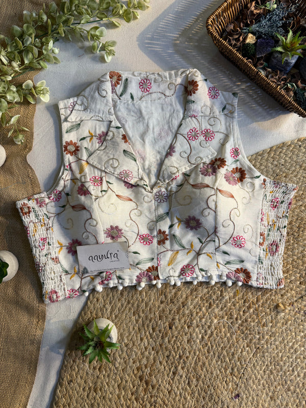 Classic Off-White Stretchable Embroidery Blouse